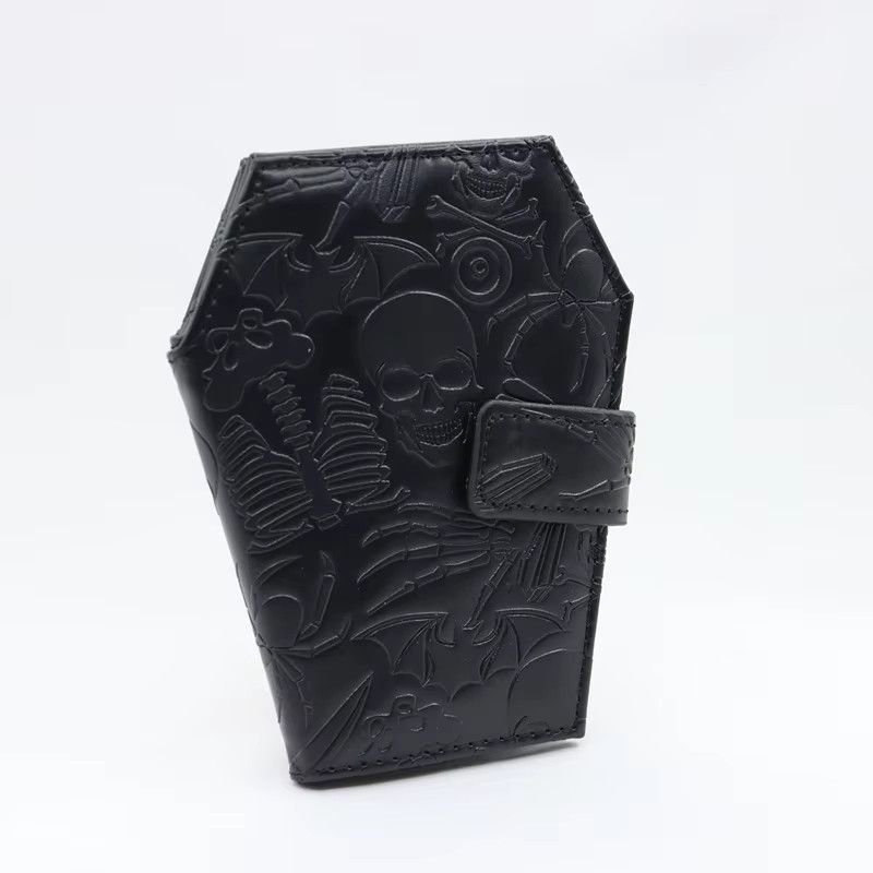 Japanese Brand Dark Spooky Goth Vintage Embossed Skull Coffin Wallet Size ONE SIZE - 2 Thumbnail