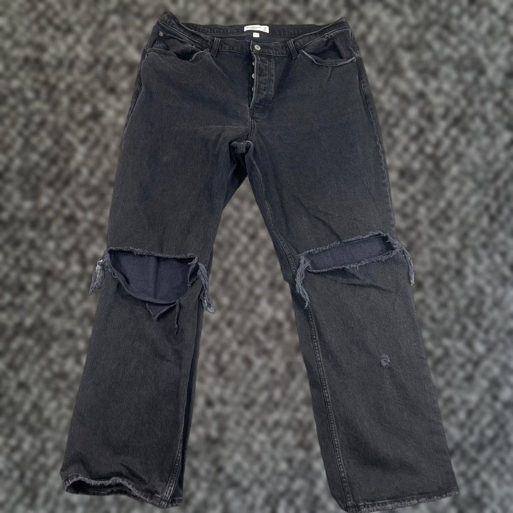 Abercrombie & Fitch VINTAGE Abercrombie & Fitch Jeans Womens 16 Low Rise Baggy Wide-Leg Stretch Black 90s Fashion Size 38" / US 16 / IT 52 - 1 Thumbnail