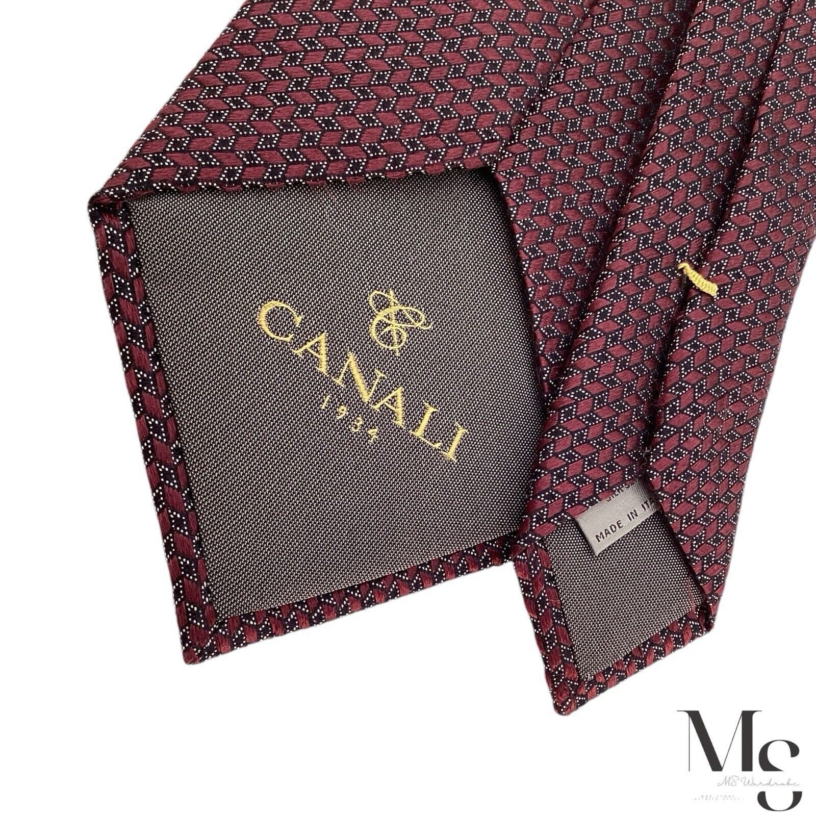 Canali CANALI 1934 Current Burgundy Geometric Silk Tie Made In Ita Size ONE SIZE - 6 Thumbnail