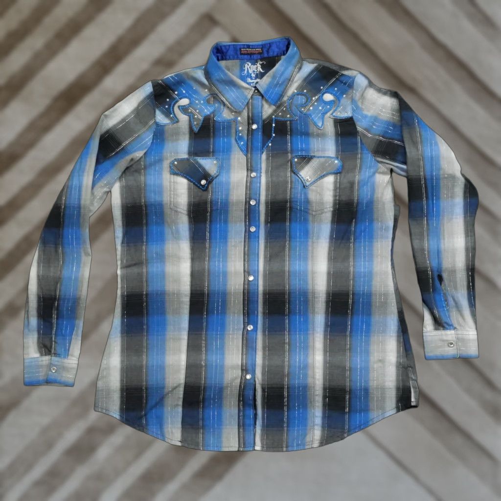 Wrangler VINTAGE Wrangler Pearl Snap Shirt Womens XL Blue Black Plaid Western Casual Long Sleeve Collared Snap Button-Up Size XL / US 12-14 / IT 48-50 - 1 Thumbnail