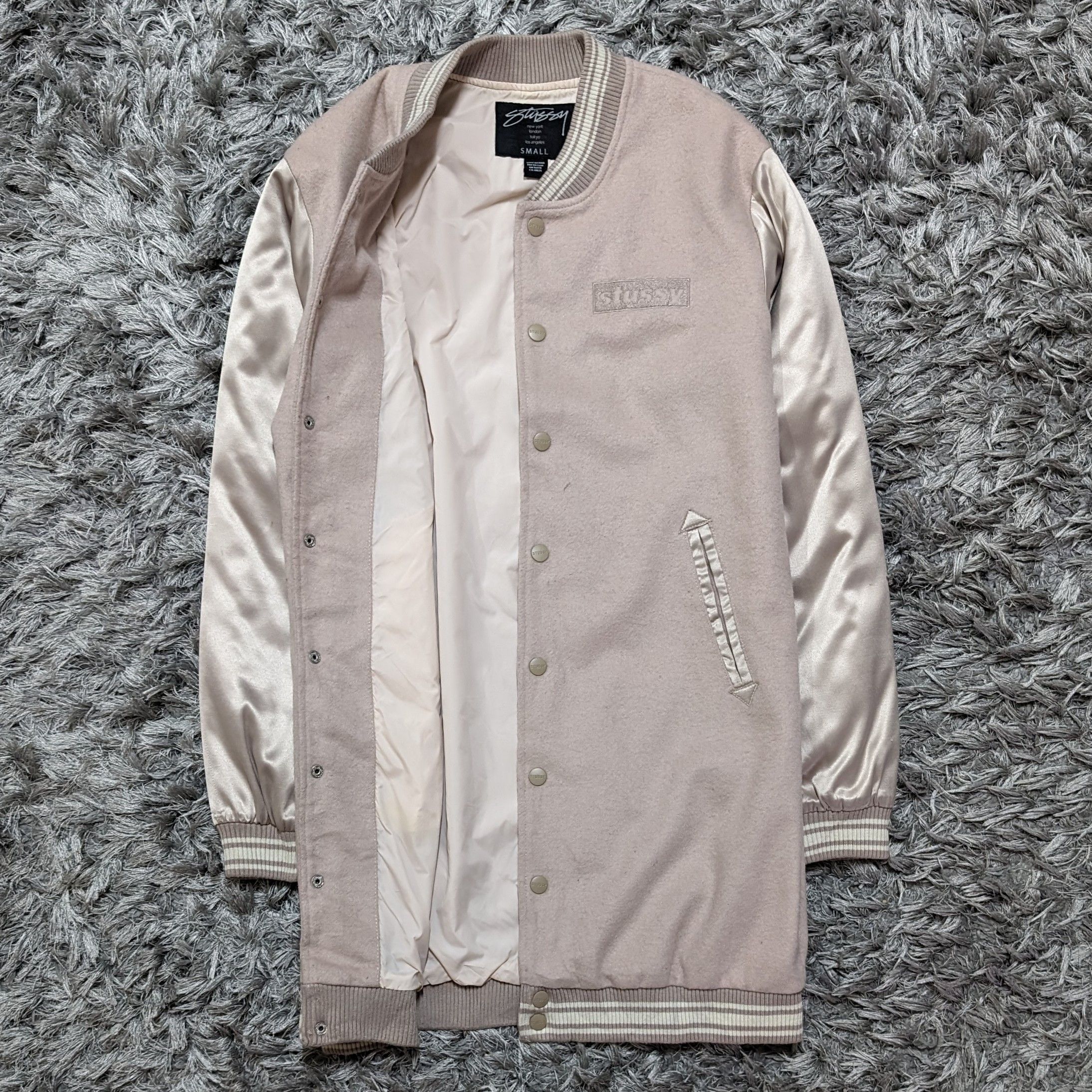 Stussy Stussy Ghost Logo Canvas Varsity Jacket in Red | Grailed