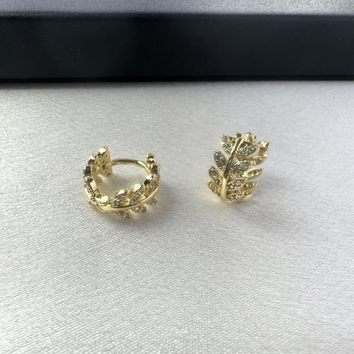 Designer 13mm Small CZ Leaf Hoop Earrings for Women Size ONE SIZE - 2 Thumbnail