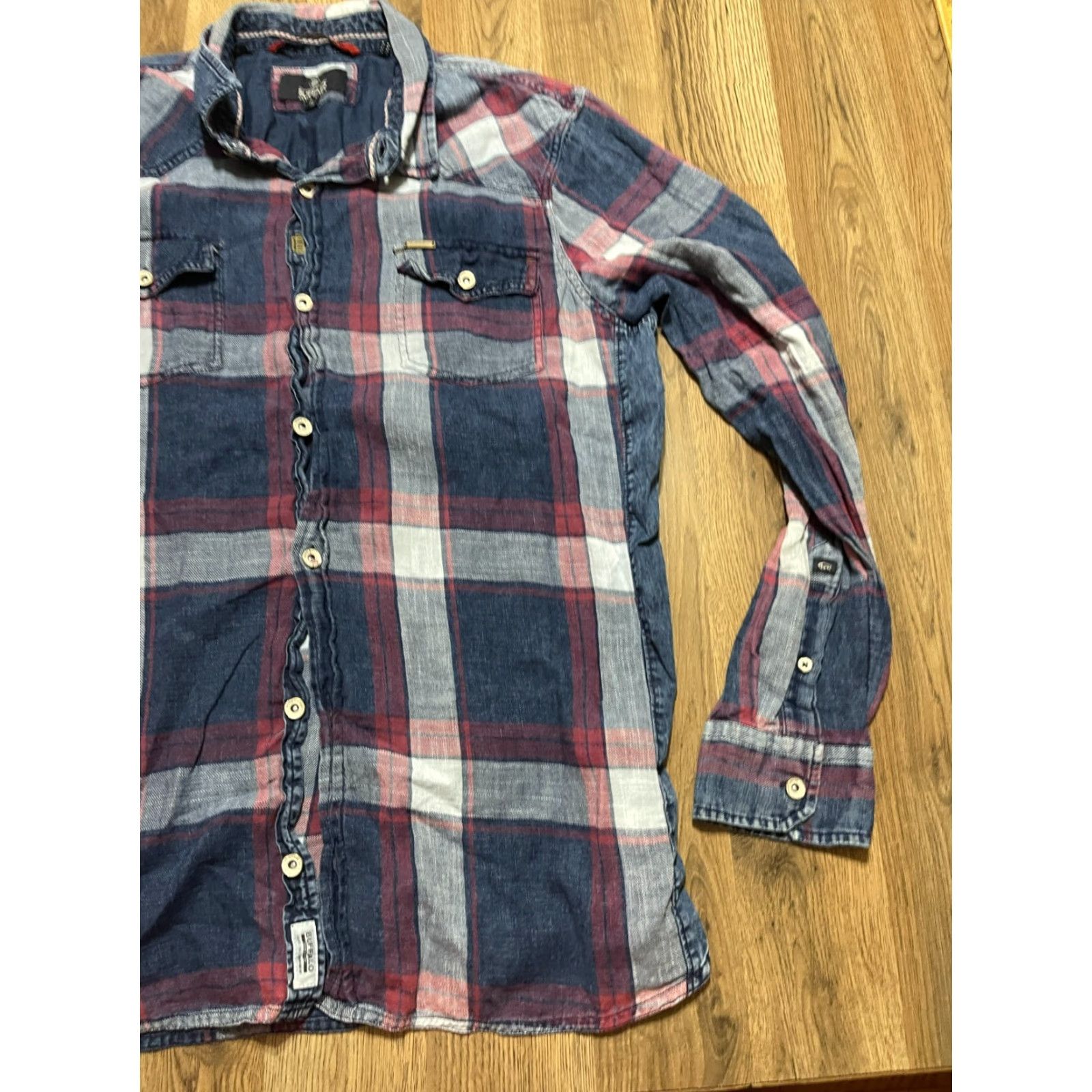 Buffalo David Bitton Buffalo by David Bitton Shirt Men XL Red Blue Plaid Button Up Long Sleeve Size US XL / EU 56 / 4 - 3 Thumbnail