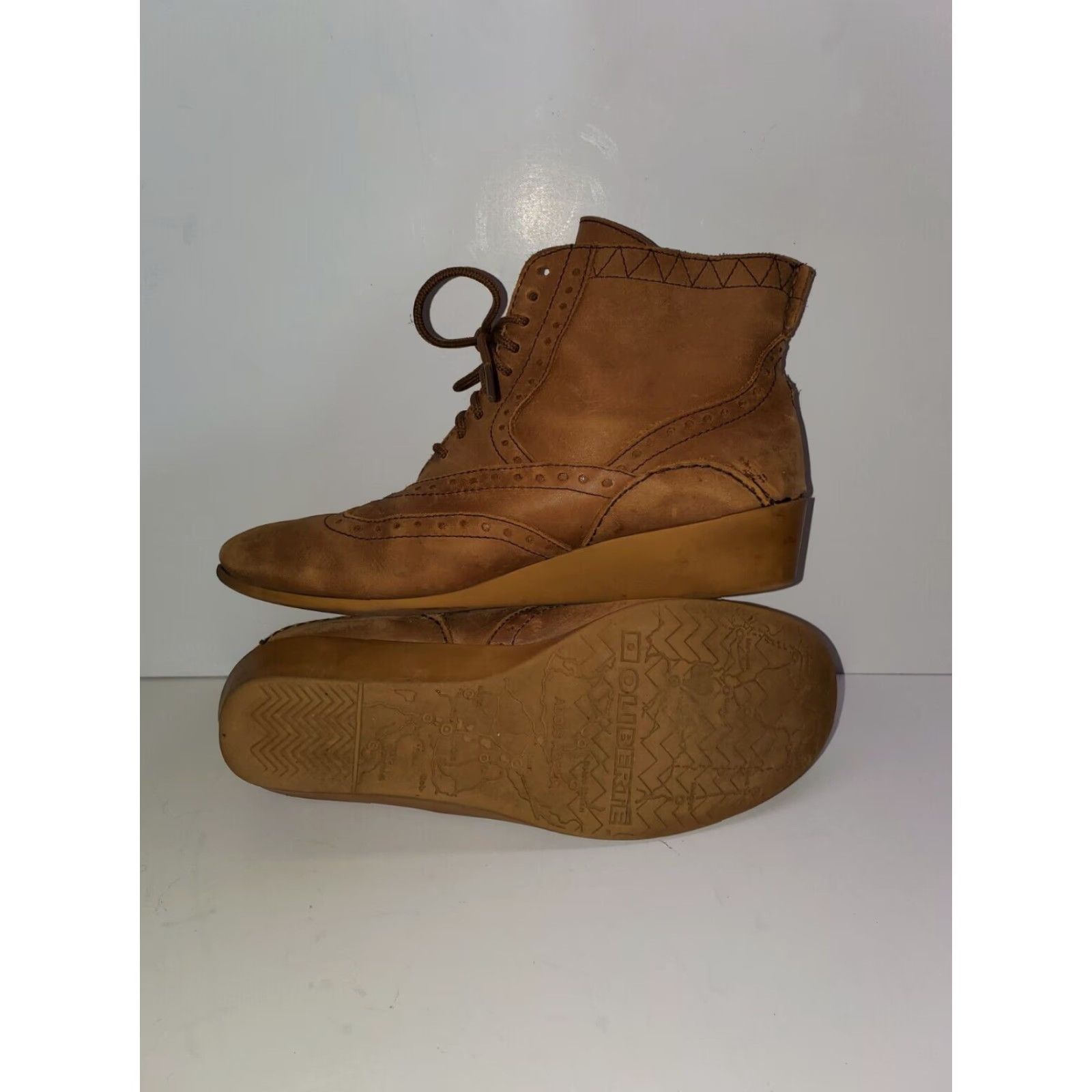 Vintage VINTAGE OLIBERTE Signature Wingtip Wedge Ankle Boots Womens Size 40 Cognac Brown Size US 10 / IT 40 - 8 Thumbnail