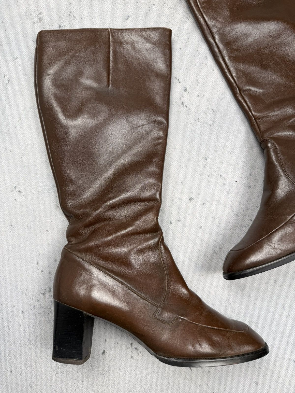 Bally Vintage Bally Brown Leather Knee High Boots Square Toe 70s Size US 6 / IT 36 - 2 Thumbnail