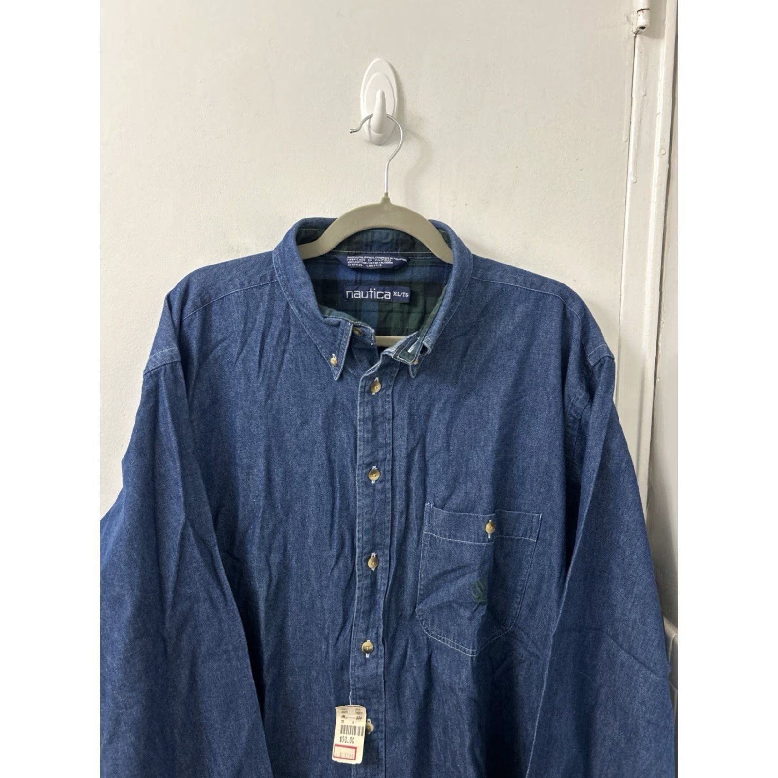 Nautica VINTAGE Nautica Denim Shirt Mens XL Blue Button-Down Cotton Long Sleeve Plaid NWT Size US XL / EU 56 / 4 - 2 Thumbnail