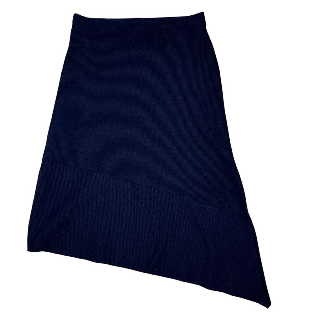Zara NWT New Zara Asymmetrical Ribbed Knit Navy Viscose Skirt Si Size 36" / US 14 / IT 50 - 5 Thumbnail