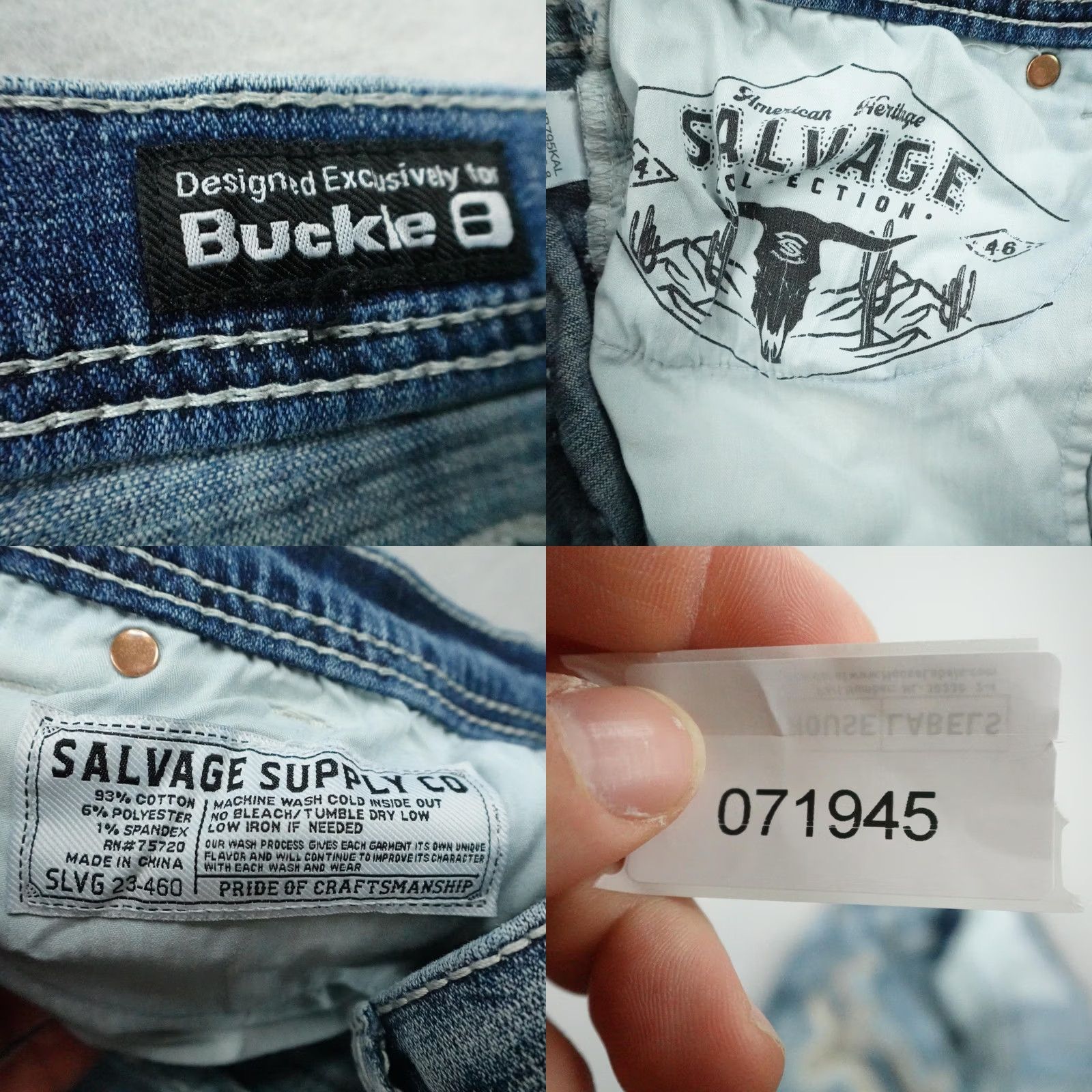 Vintage Salvage Supply Co Jeans Mens 36x30 Blue Denim Mayhem Bootcut Distressed Buckle Size US 36 / EU 52 - 9 Thumbnail