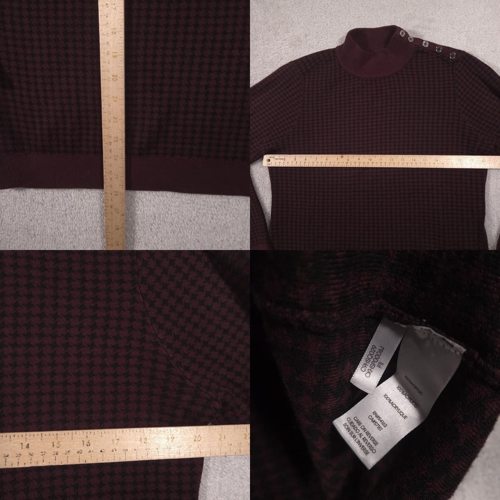 Calvin Klein Calvin Klein Sweater Womens L Red Check Mock Neck Button Shoulder Knit Pullover Size L / US 10 / IT 46 - 8 Thumbnail