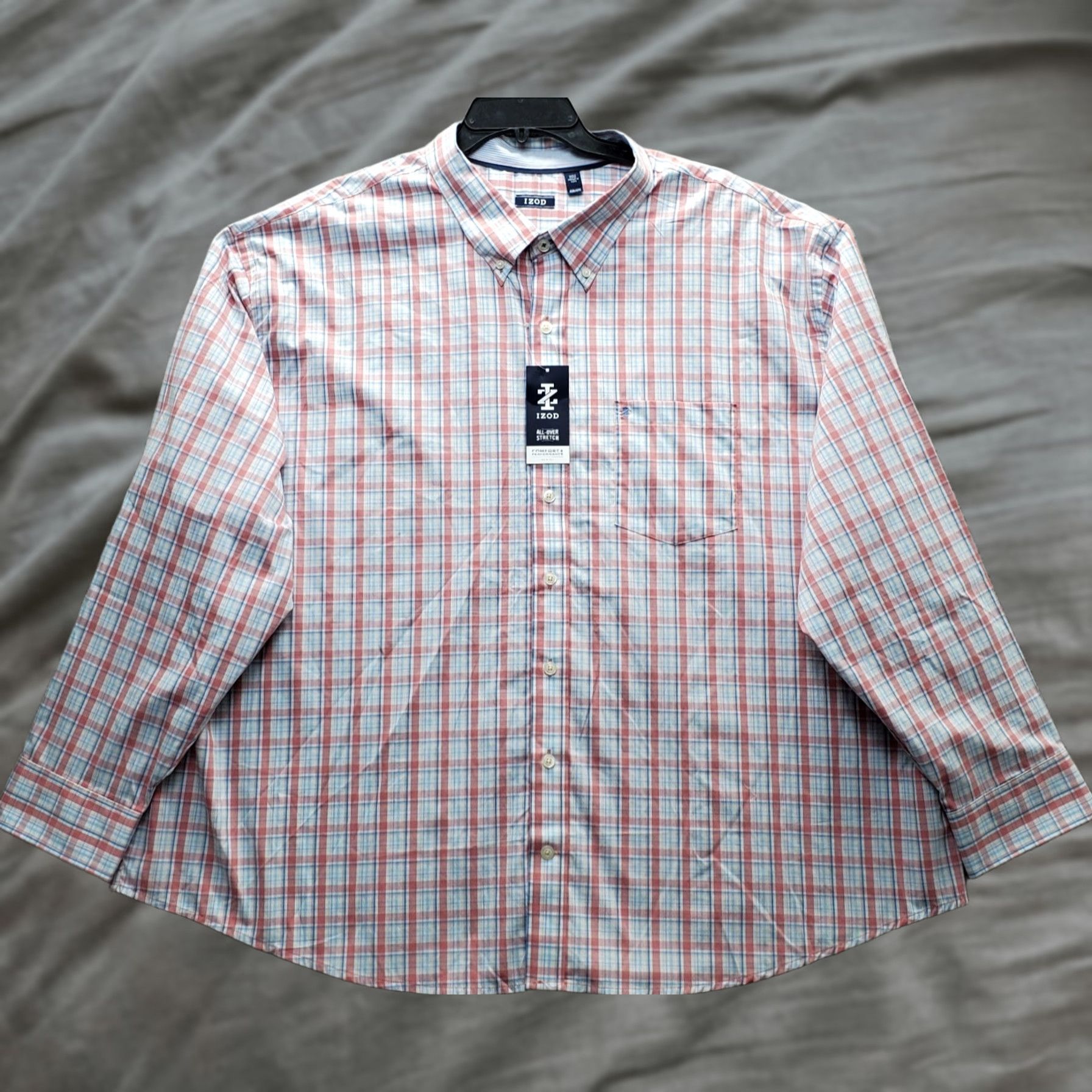 Izod IZOD Button-Down Shirt Mens 4XB Multi Plaid Woven Stretch Comfort Long Sleeve Mens Size: 4XB: Mens Size 4XB: Multicolor Plaid Shirt Size US XXL / EU 58 / 5 - 1 Thumbnail