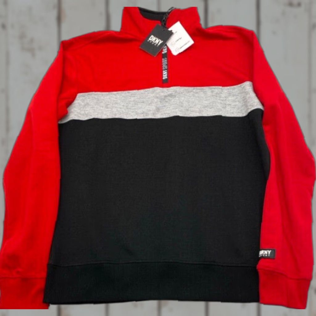 DKNY DKNY Pullover 1/4 Zip Sport Sweater Womens S Red Black Grey NWT 3247 Size S / US 4 / IT 40 - 1 Thumbnail