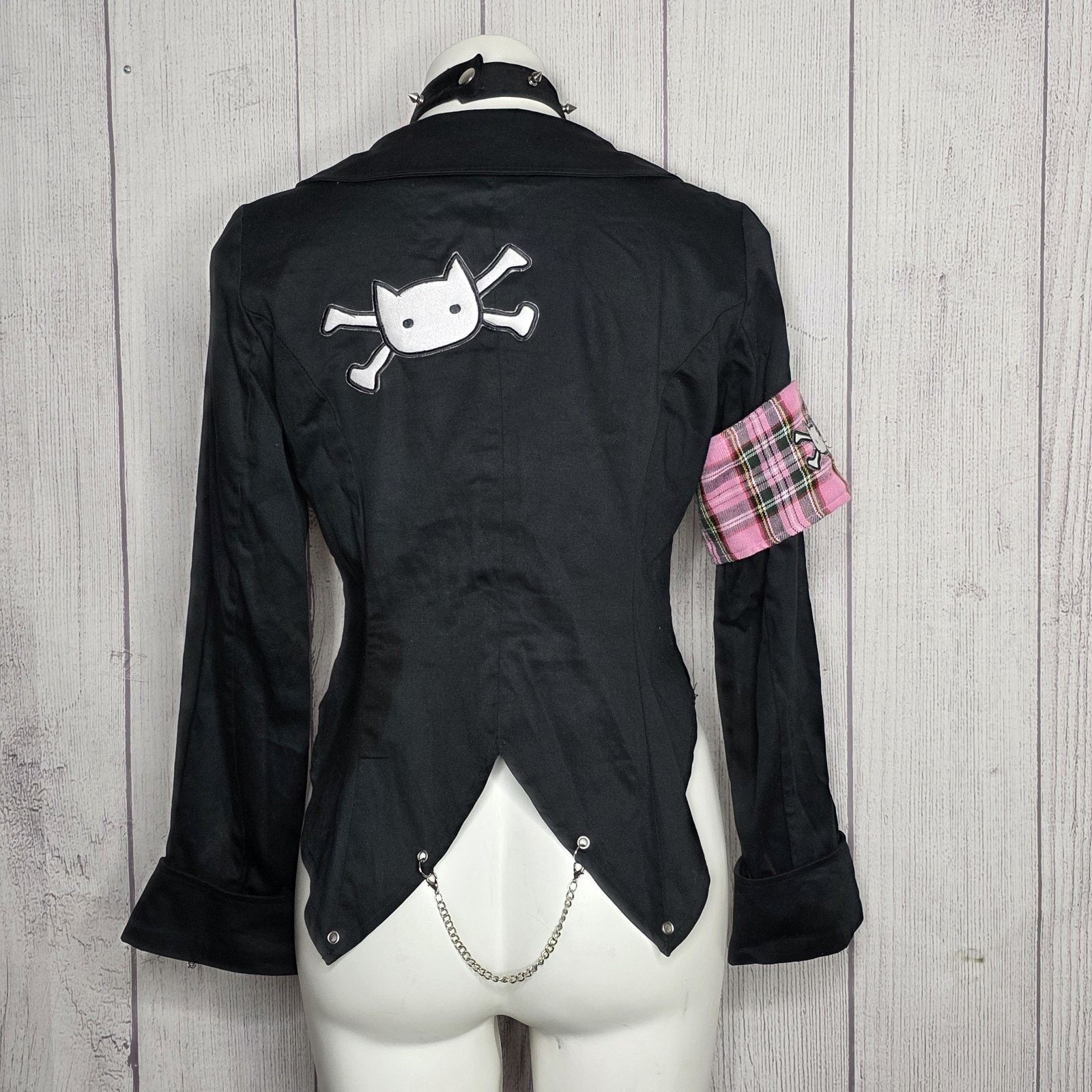 Vintage BODY LINE Y2K Lolita Goth Schoolgirl Plaid Skirt Tie Jacket Size 26" / US 2 / IT 38 - 6 Thumbnail