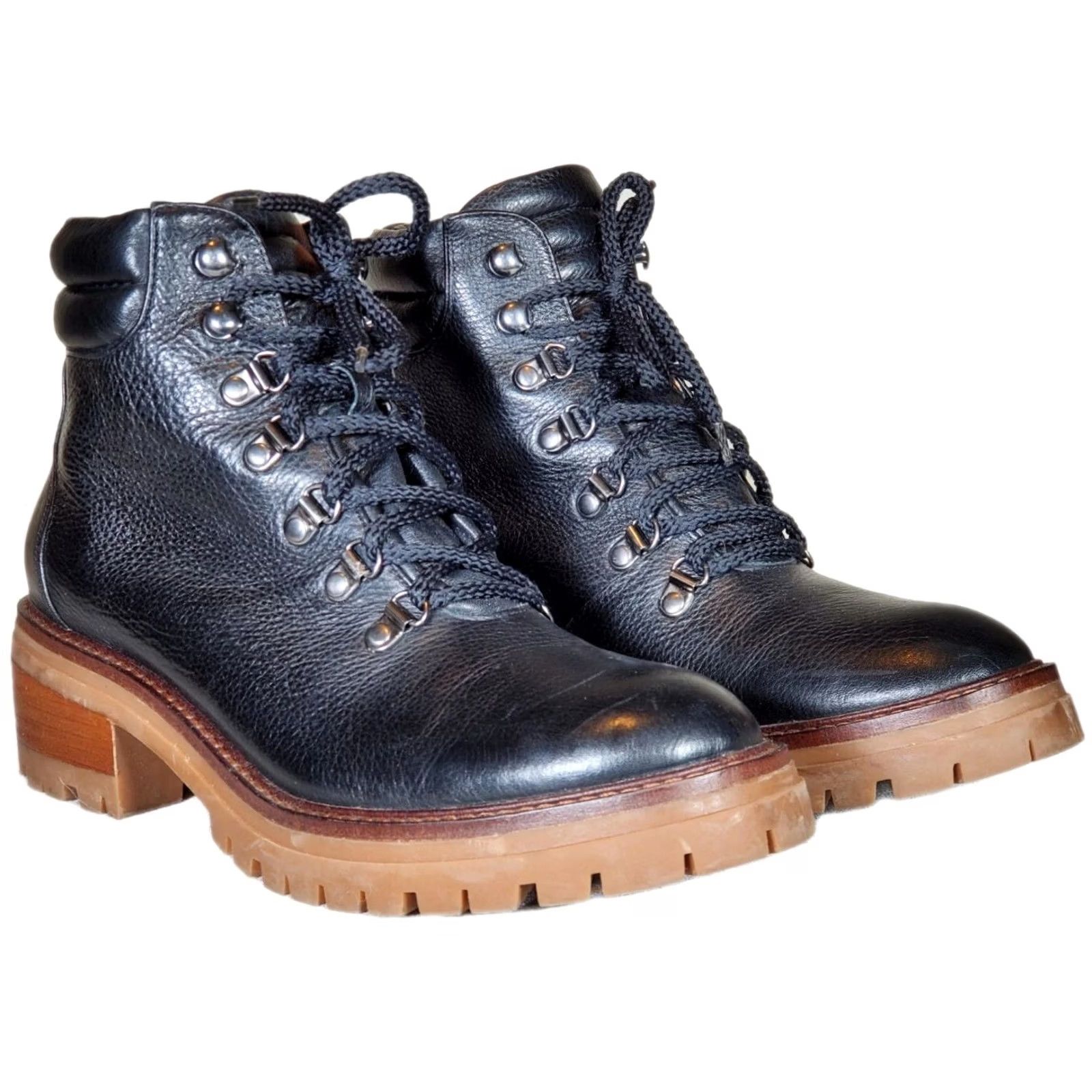 Kenneth Cole Gentle Souls by Kenneth Cole BRENNA Lace-Up Lug Sole Leather Boots Women's US 8.5 Black Size US 9 / IT 39 - 2 Thumbnail