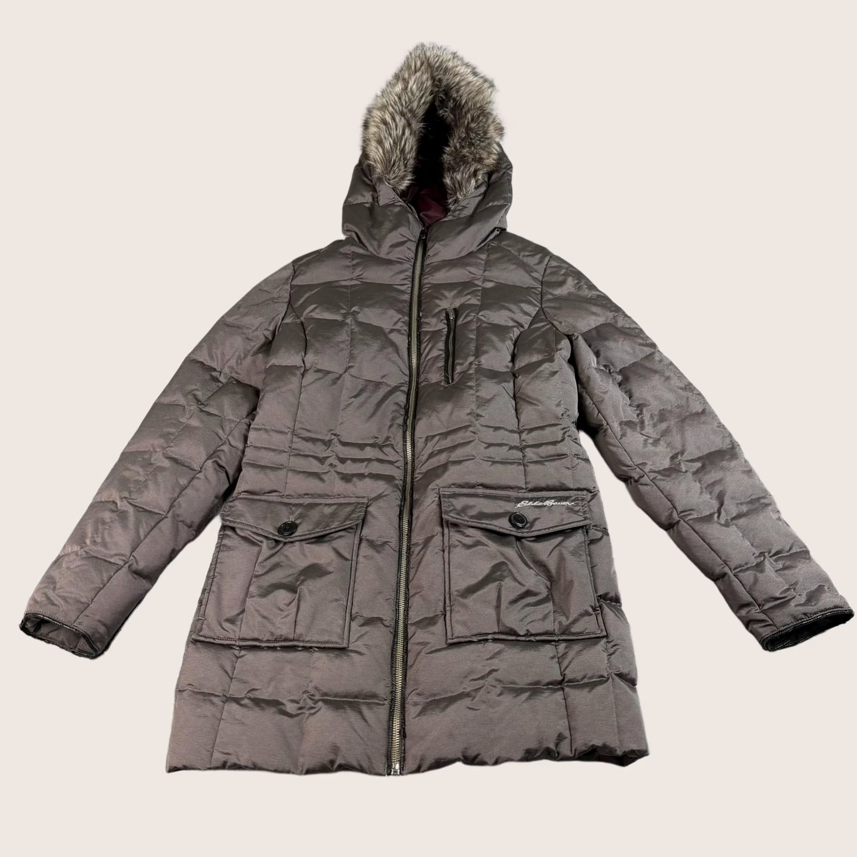 Eddie Bauer Eddie Bauer Down Parka Womens M Brown Hooded Fur Trim Quilted Puffer Coat Size M / US 6-8 / IT 42-44 - 1 Thumbnail