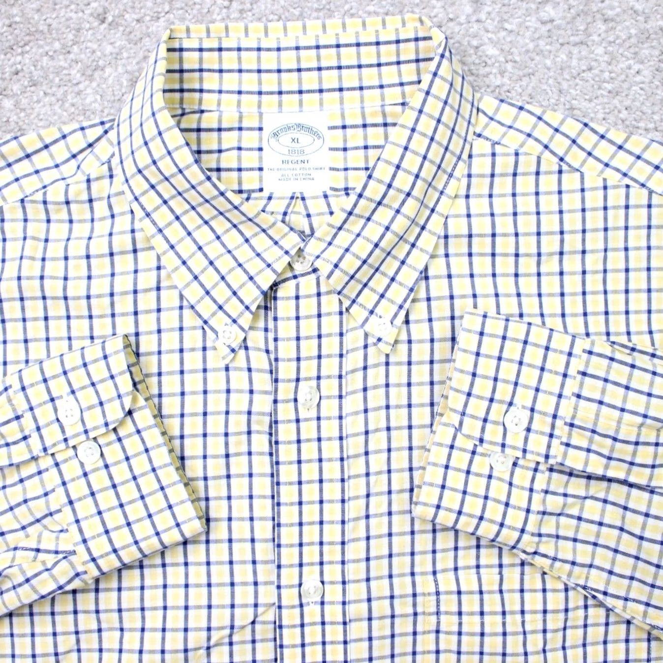 Brooks Brothers Brooks Brothers 1818 Shirt Mens XL Yellow/Blue Check Regent Cotton Long Sleeve Button-Up Shirt Size US XL / EU 56 / 4 - 2 Thumbnail