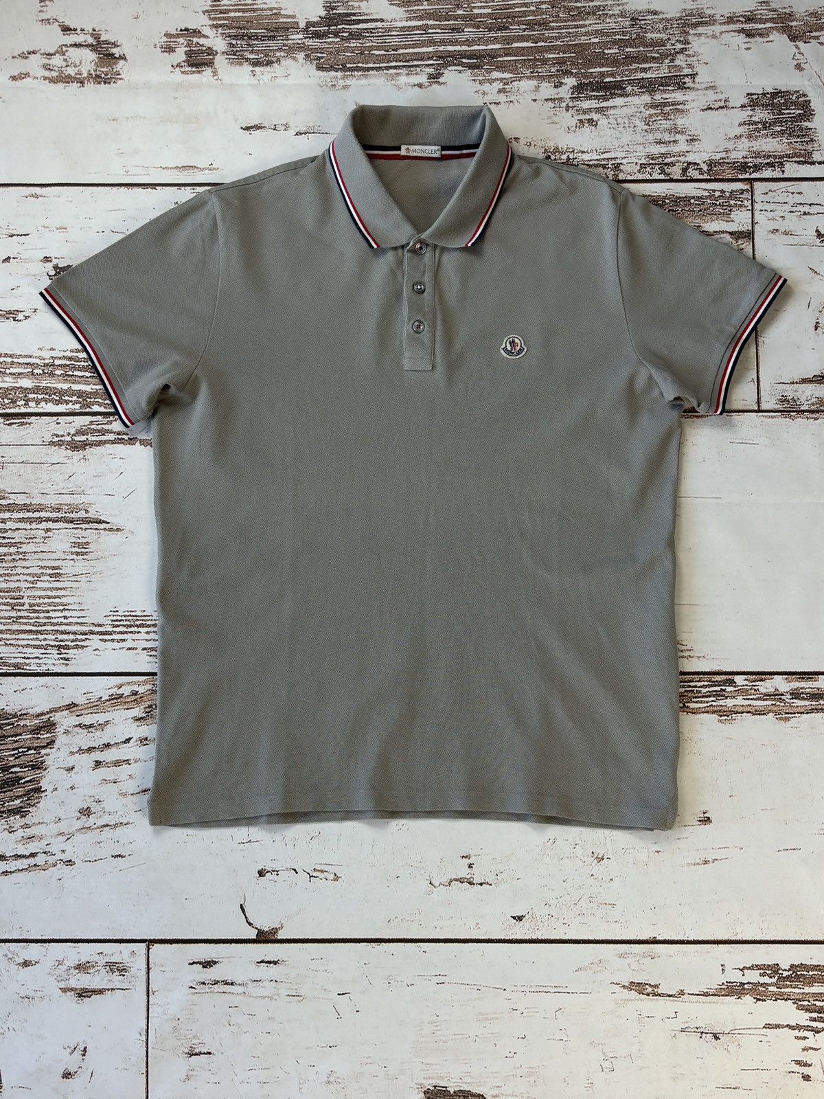 Image of Moncler Classic Polo Shirt Maglia Manica Corta Logo in Grey, Men's (Size XL)