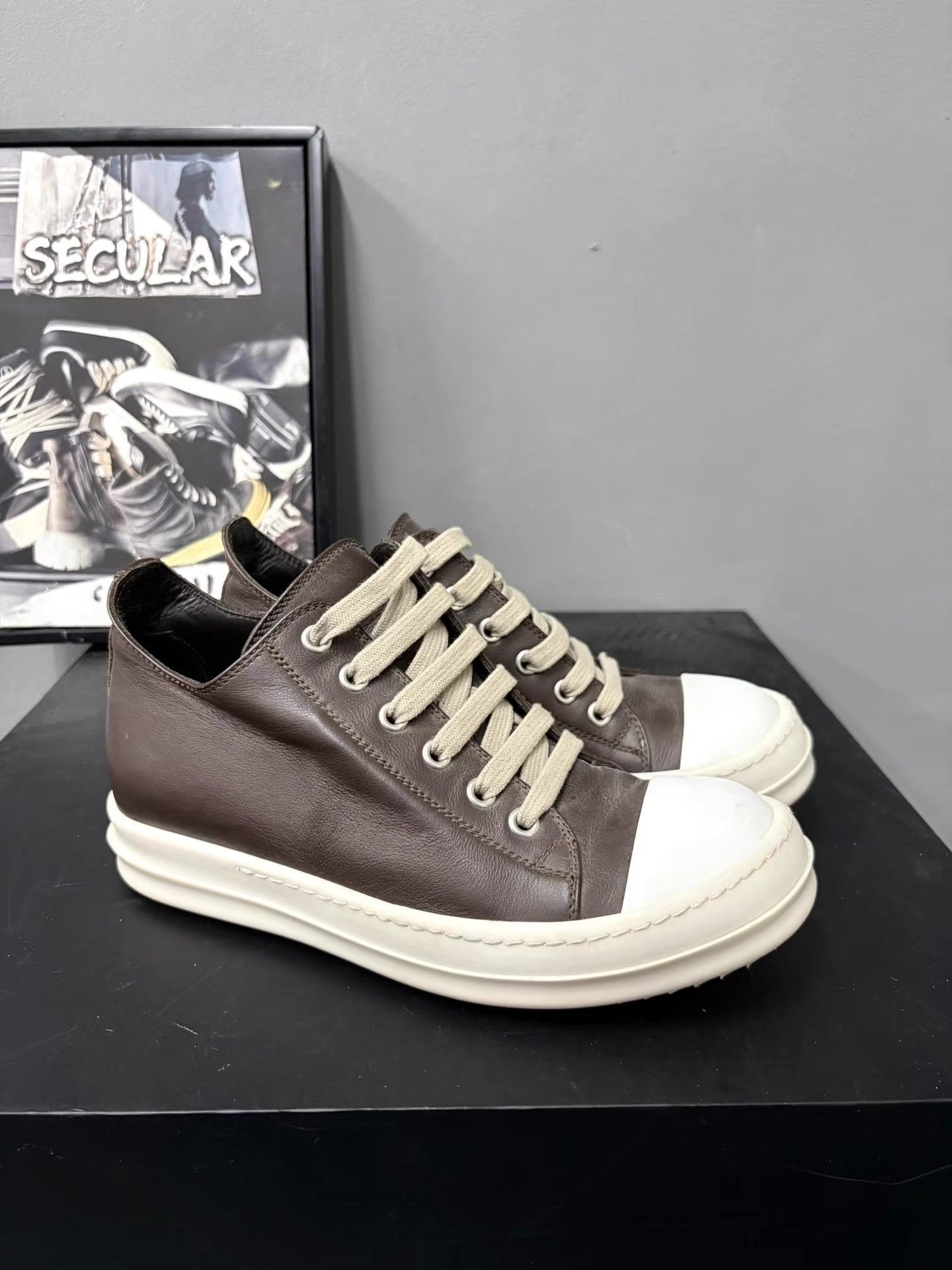 Rick Owens Rick Owens Mainline Leather Mocha Women's Jumbo Sneakers K34 Size US 5 / IT 35 - 3 Thumbnail