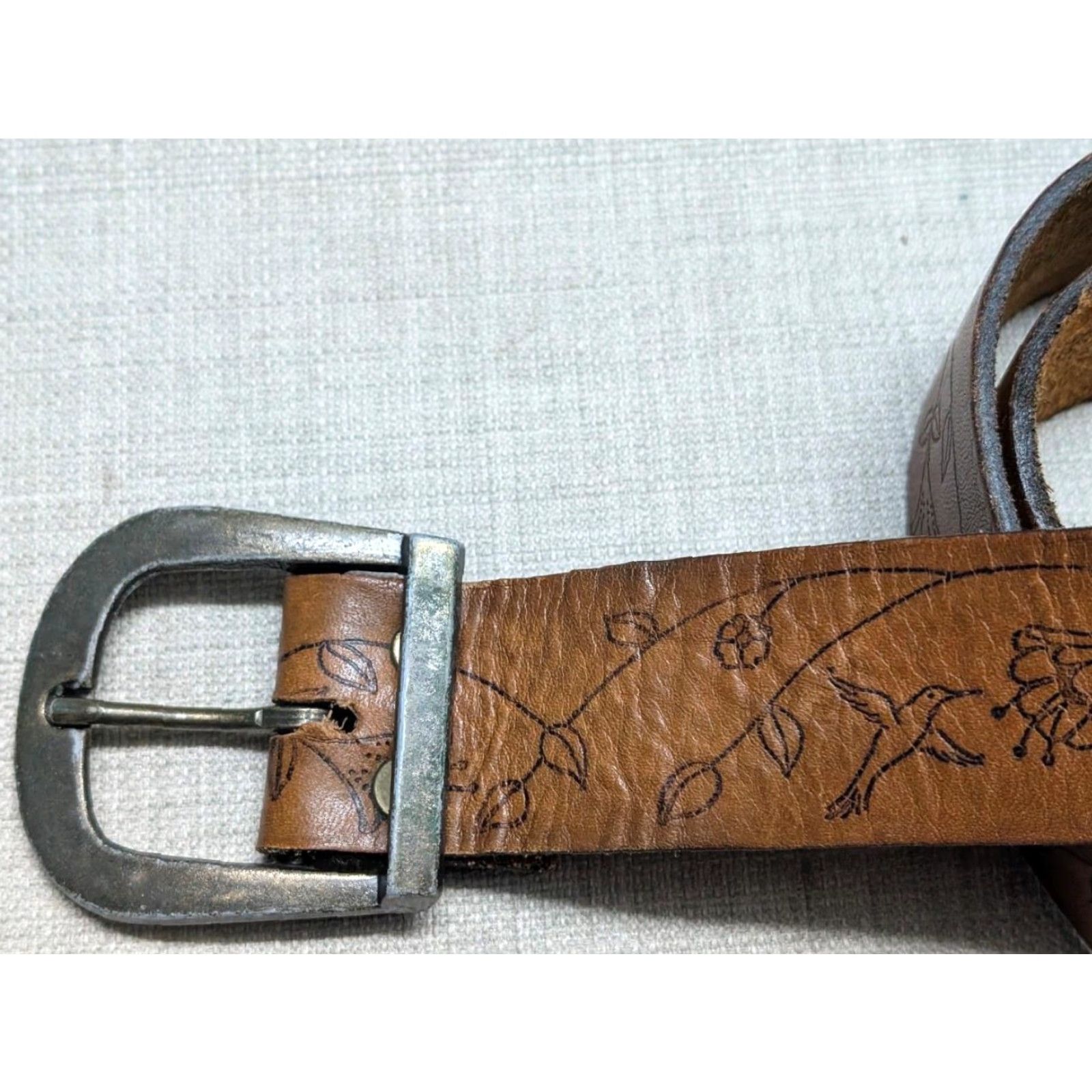 Vintage VINTAGE hippie western belt - 30 brown cowhide leather tooled belt Men Size 30 - 2 Thumbnail