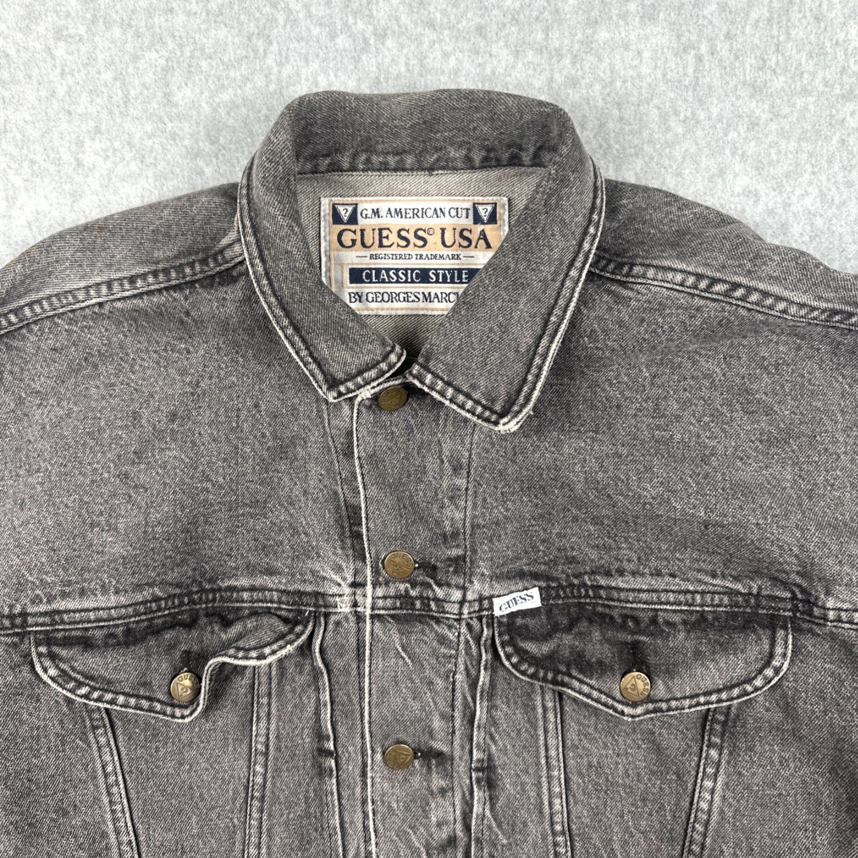 Guess VINTAGE Guess USA American Cut Mens M Faded Black Denim Jacket 80s Size US M / EU 48-50 / 2 - 5 Thumbnail
