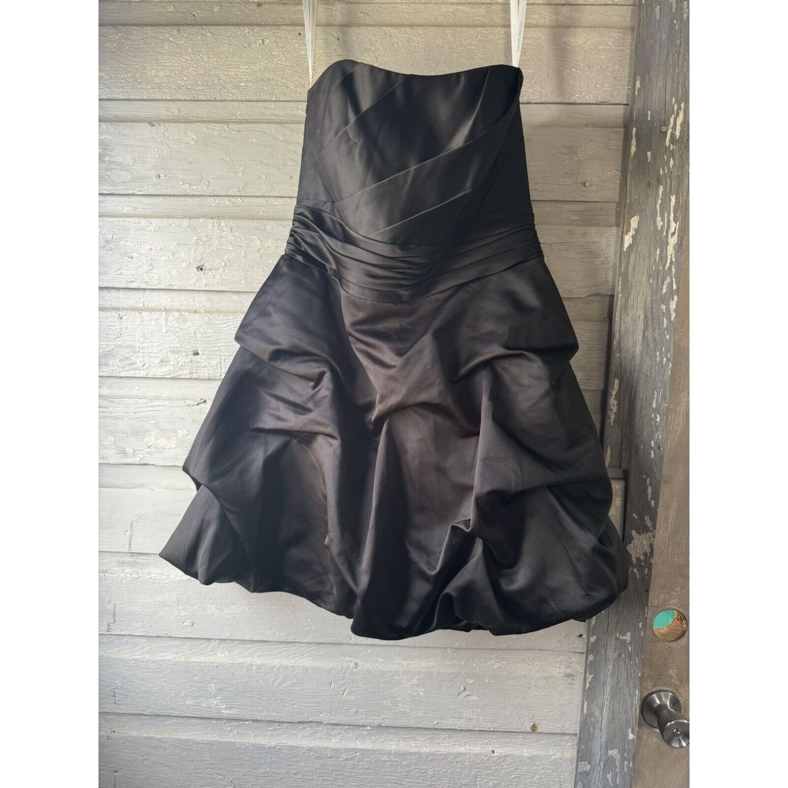 Other David’s Bridal Style 84091 Black Bubble Tack Satin Strapless Size L / US 10 / IT 46 - 1 Thumbnail
