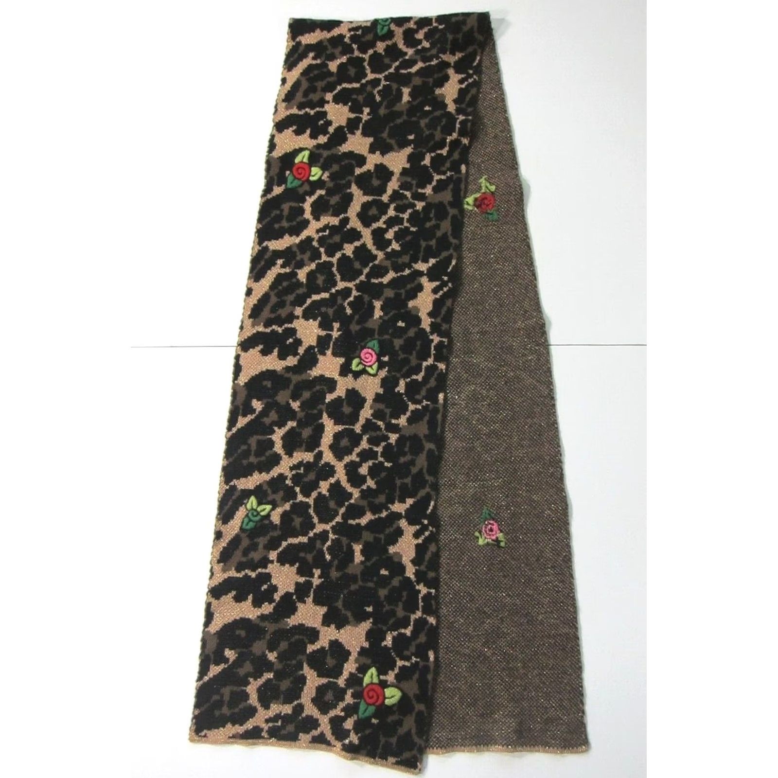 Betsey Johnson Betsey Johnson Pink Floral Brown Leopard Soft Warm Cozy Rectangle Neck Scarf Size ONE SIZE - 2 Thumbnail