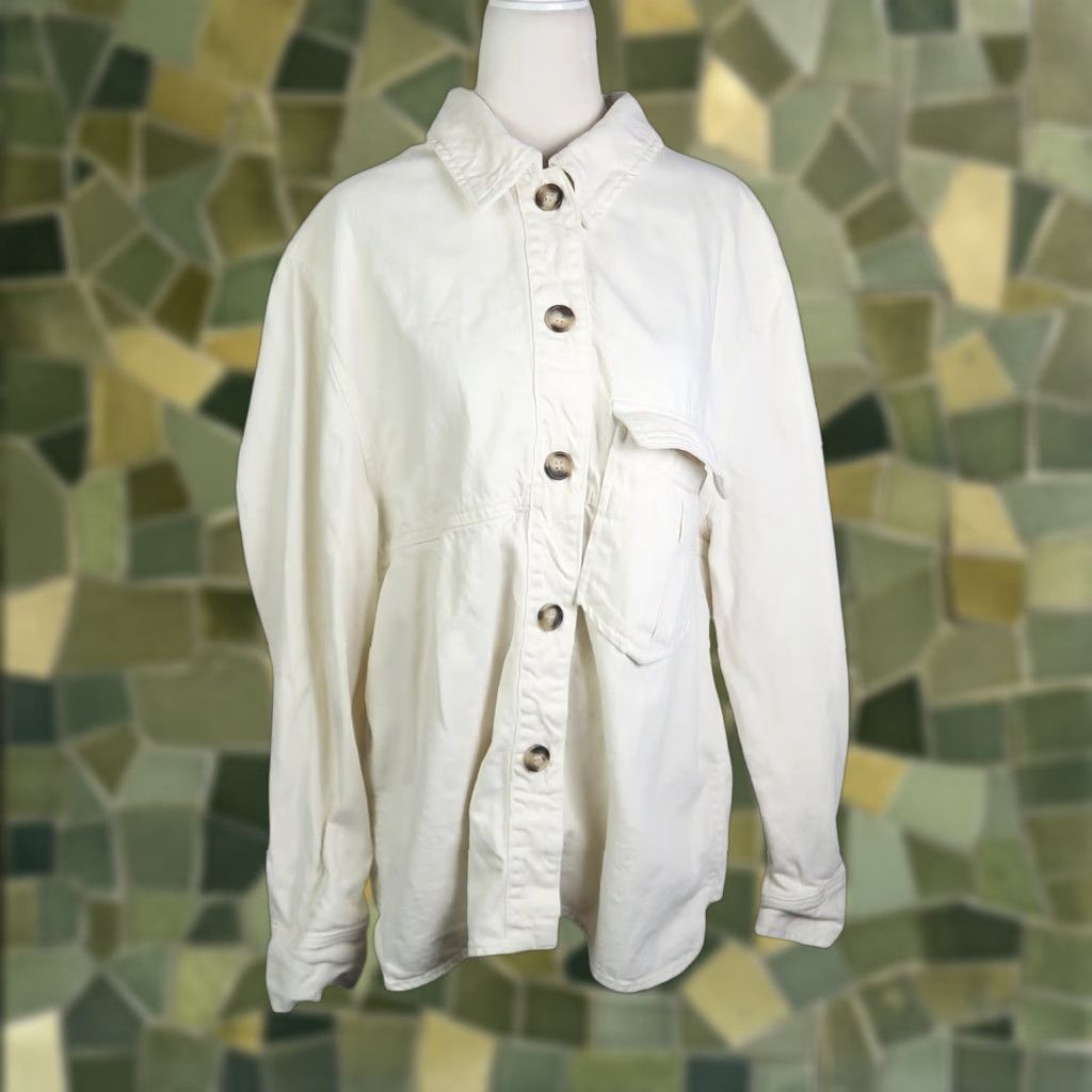Zara VINTAGE Zara Cream Cotton Button Front Shirt Jacket Womens XL Size XL / US 12-14 / IT 48-50 - 1 Thumbnail