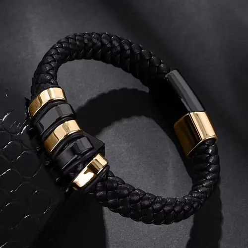Japanese Brand Fashion Black Braided PU Leather Men Bracelet Size ONE SIZE - 1 Thumbnail