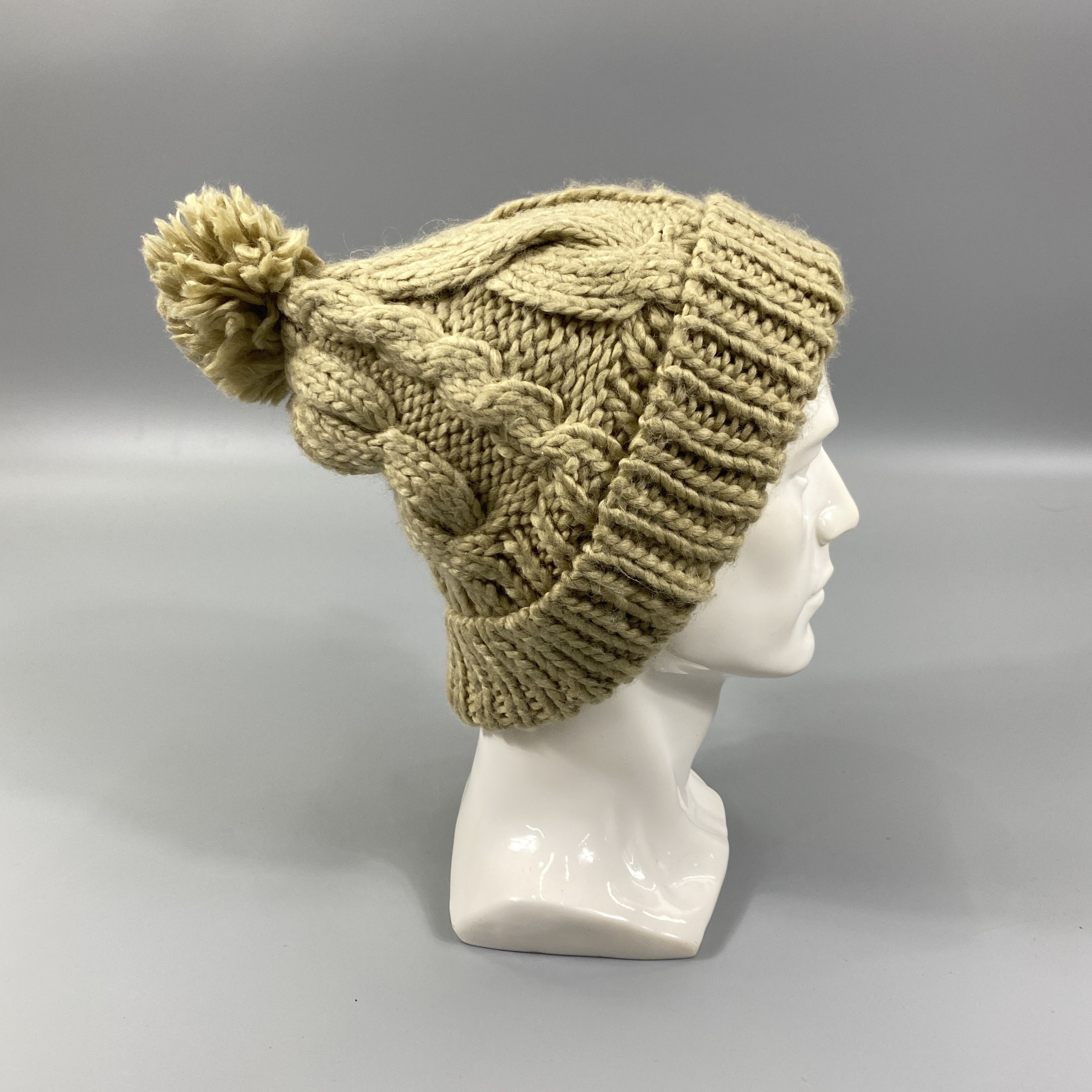 Japanese Brand Cable Knit Pom Pom Beanie Hats -BN1059 Size ONE SIZE - 4 Thumbnail
