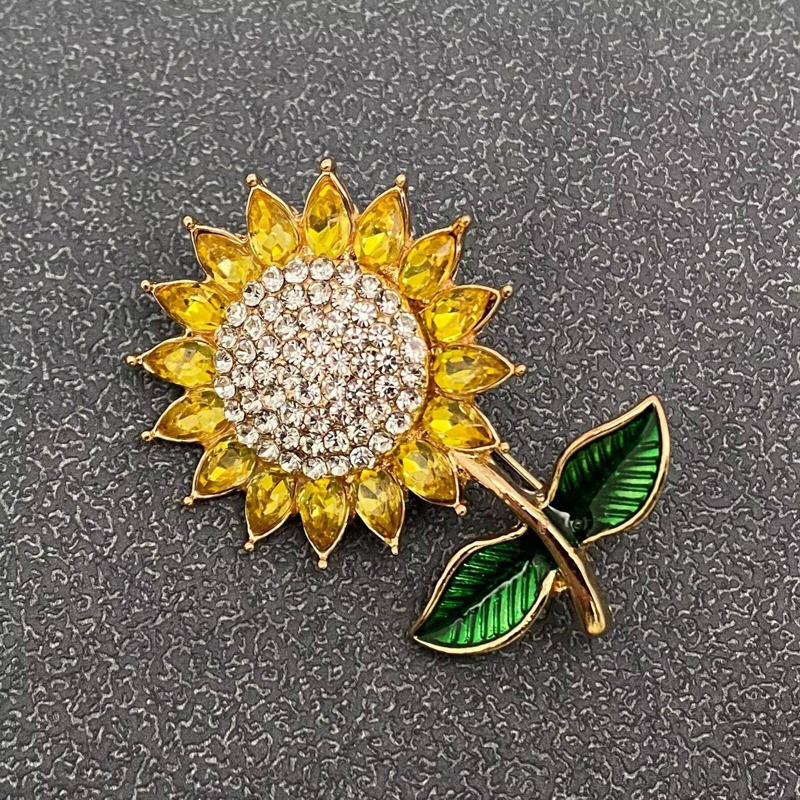 The Unbranded Brand Sunflower Brooch with Yellow and Clear Rhinestones Size ONE SIZE - 2 Thumbnail