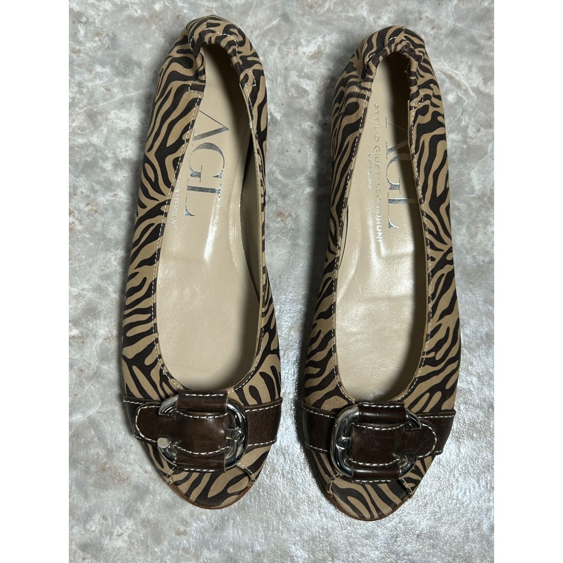 AGL AGL Attilio Guisti Leombruni Zebra Ballet Peeptoe Flats in B Size US 9.5 / IT 39.5 - 2 Thumbnail