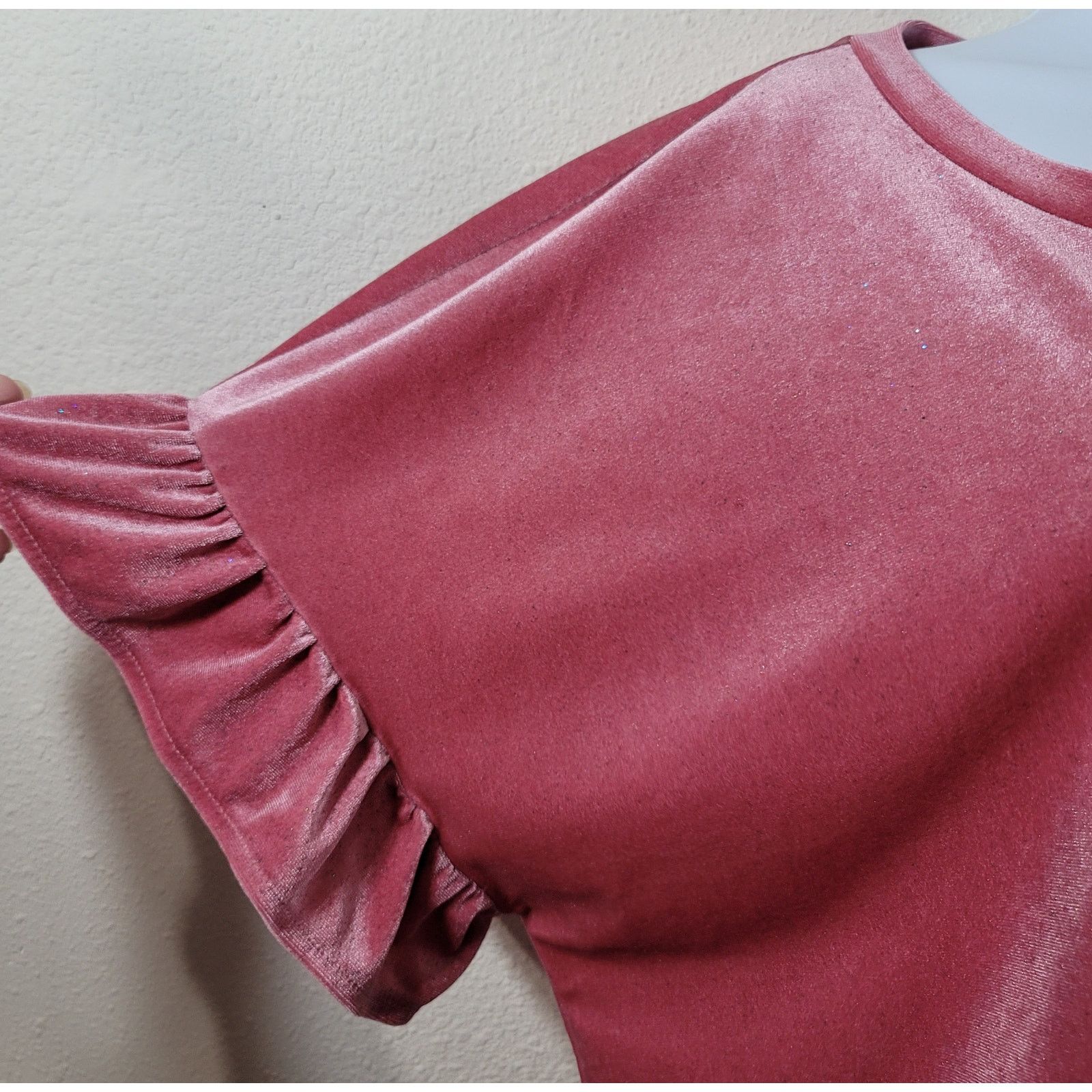 Old Navy Old Navy Pink Glitter Velour Short Ruffled Sleeves Top XL Size XL / US 12-14 / IT 48-50 - 5 Thumbnail