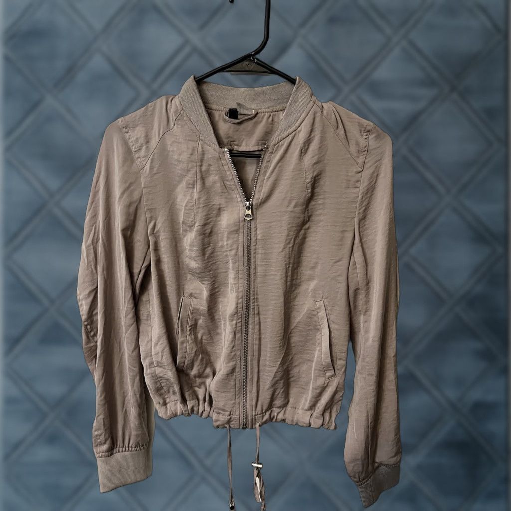 Vintage Divided Women's Jacket Sz 2 Beige Bomber Full-Zip Drawstring Waist Lined Pocket Size XS / US 0-2 / IT 36-38 - 1 Thumbnail