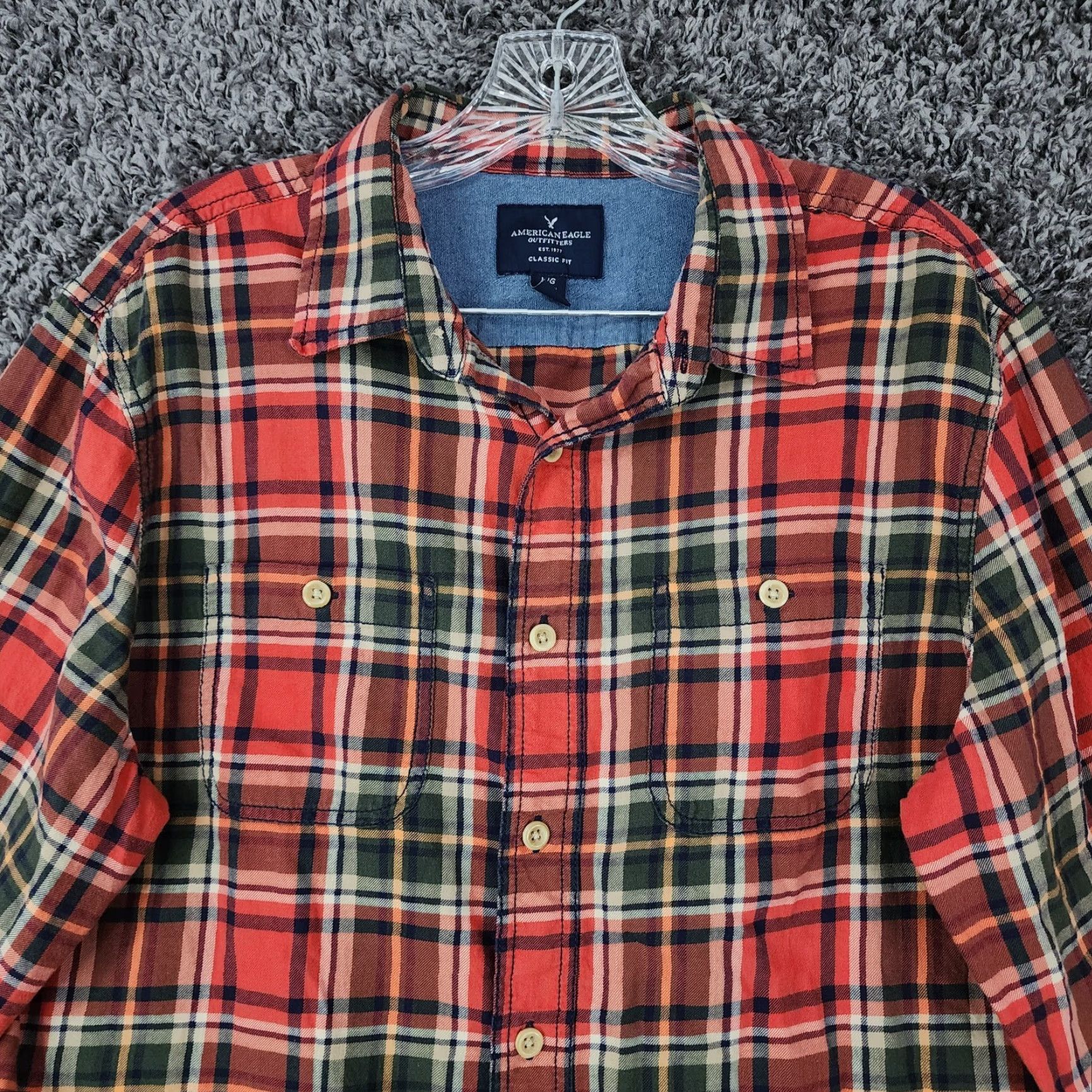 American Eagle Outfitters American Eagle Men Shirt Long Sleeve Button-Up Plaid Red Size L Size US L / EU 52-54 / 3 - 3 Thumbnail