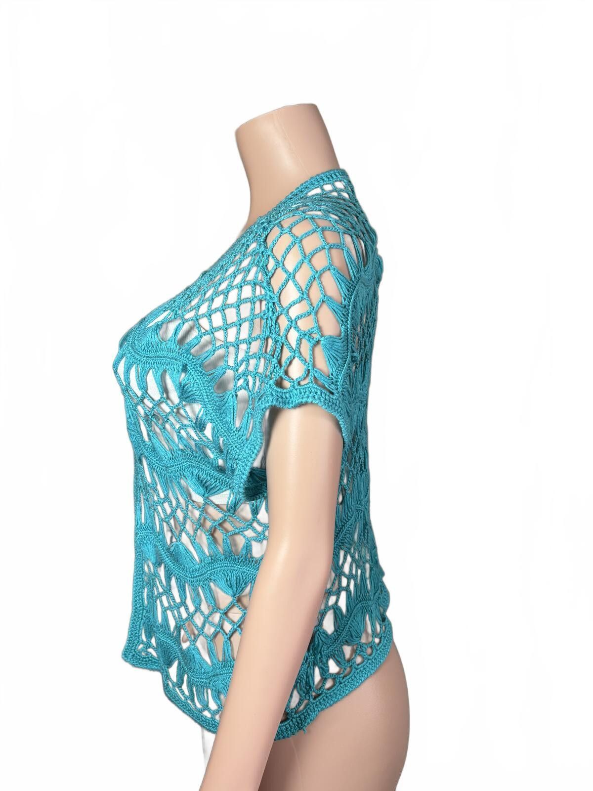 Cartoon Network Boho Crochet Turquoise Top Festival Beach cover up. Medium. Size M / US 6-8 / IT 42-44 - 3 Thumbnail