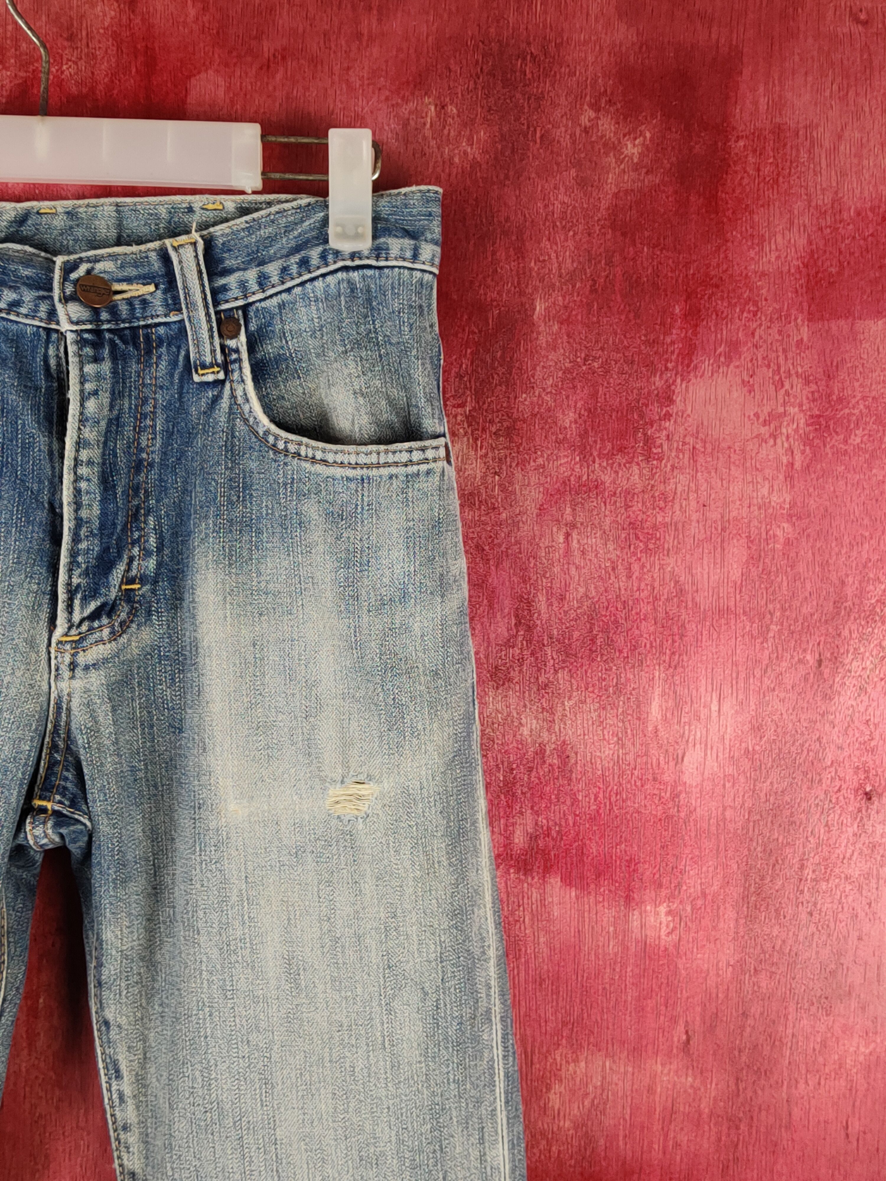 Japanese Brand Wrangler Blue Faded Distressed Ripped Jeans #S1631 Size US 28 / EU 44 - 7 Thumbnail