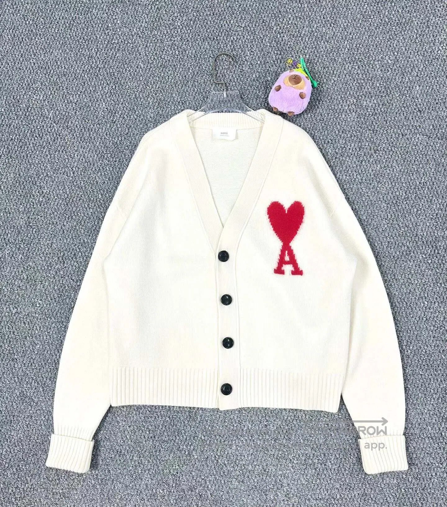 AMI Ami White Heart Jacquard Logo Knit Cardigan Jacket| Size S / US 4 / IT 40 - 1 Thumbnail