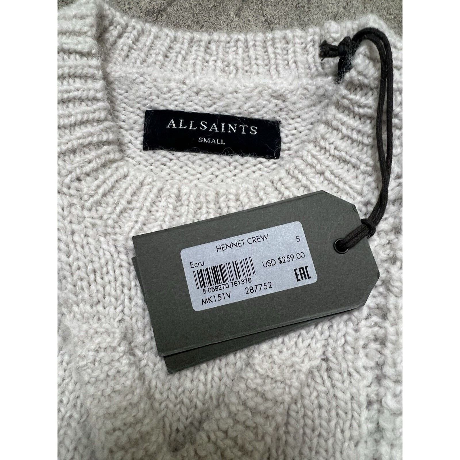 Allsaints NWT Mens White Hennet Crew Pullover Chunky Wool Alpaca $259 Size US S / EU 44-46 / 1 - 5 Thumbnail