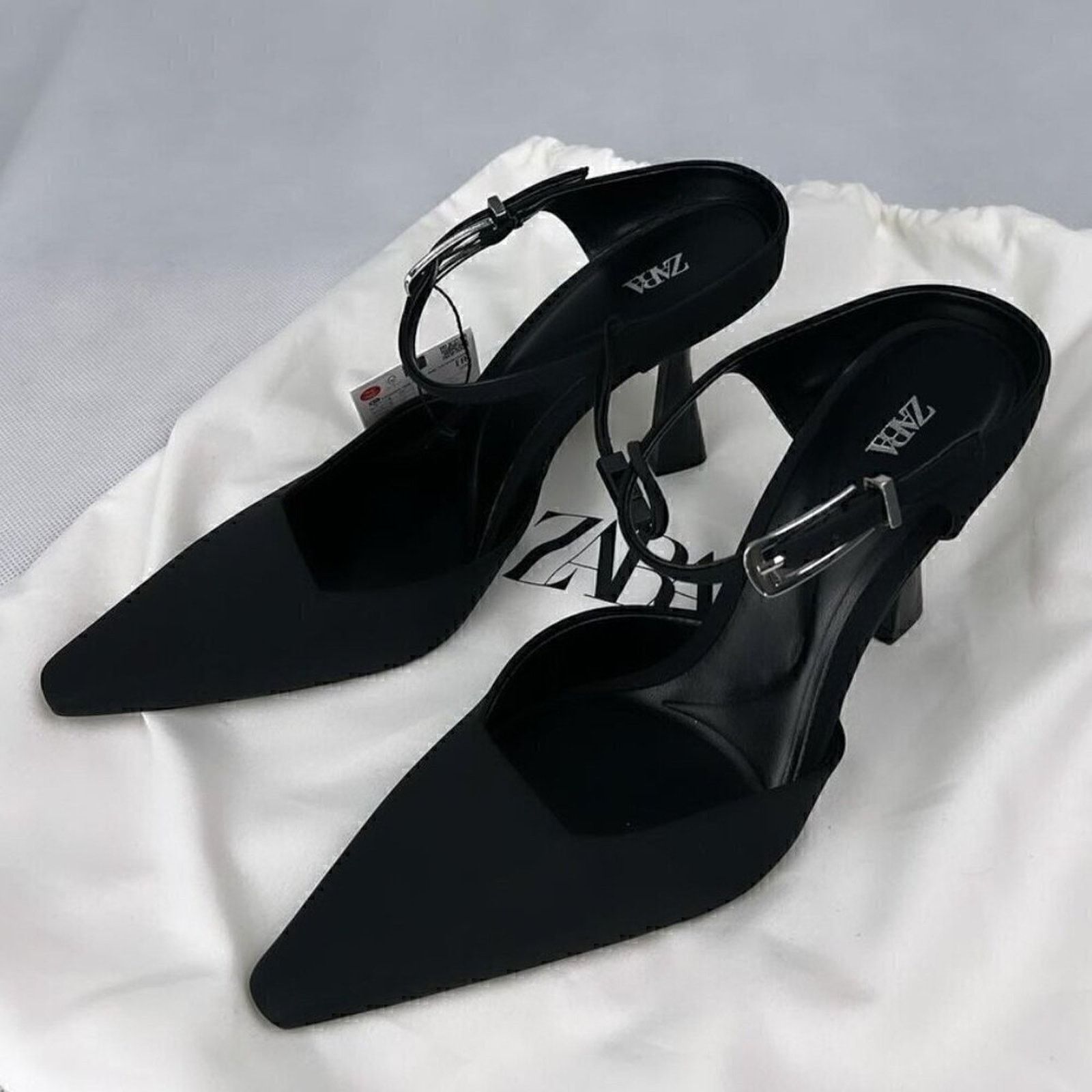 Zara ZARA Minimalist Black Slingback Mule Heels Pointed Toe NWT Size US 8 / IT 38 - 14 Thumbnail
