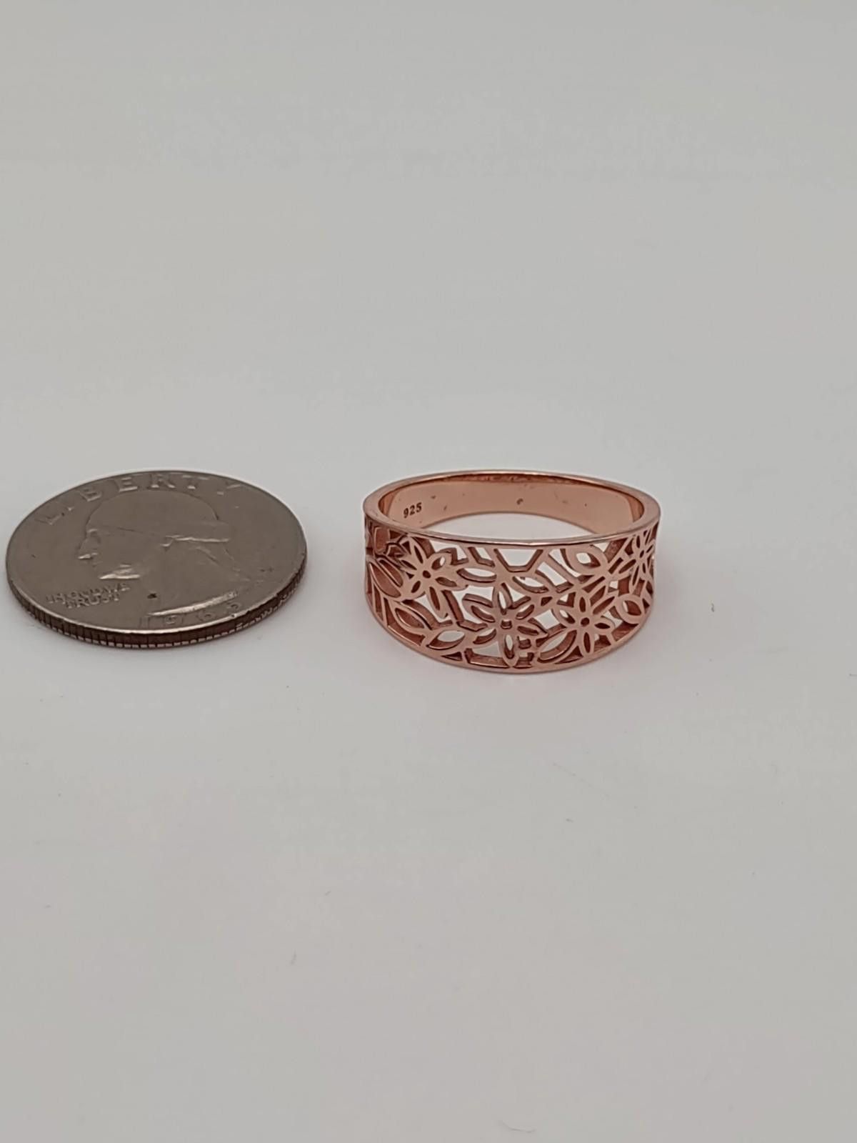 The Unbranded Brand 925 Sterling Silver Rose Gold Floral Filigree Ring Sz 11 Size ONE SIZE - 4 Thumbnail