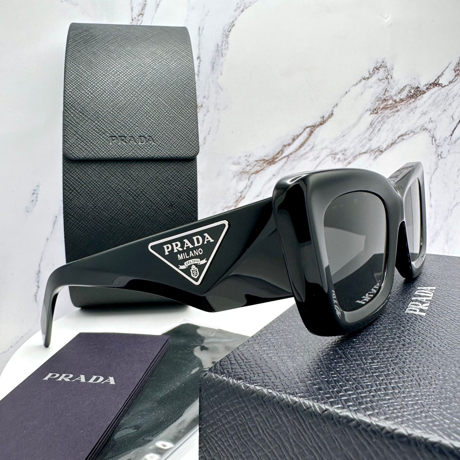 Prada Prada Sunglasses Black Square Cat Eye Triangle Logo Size ONE SIZE - 16 Thumbnail