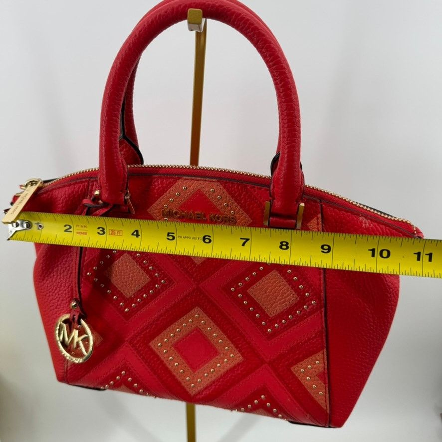 Michael Kors Michael Kors Riley Red Studded Leather Satchel MK Charm Bag Size ONE SIZE - 17 Thumbnail