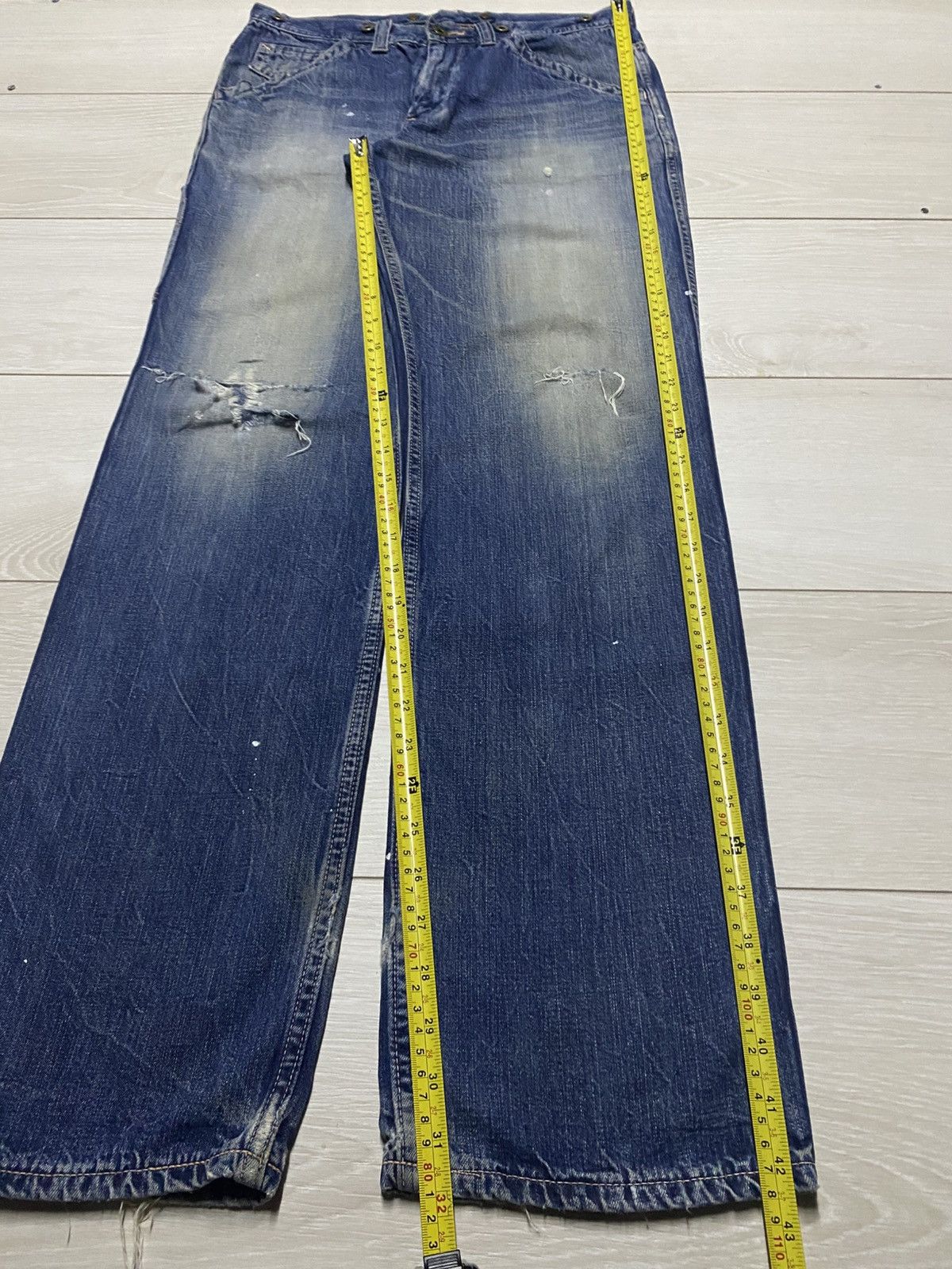 Lee Vintage Lee Union Made Blue Wash Paint Splatter Loose Jeans Size US 31 - 17 Thumbnail