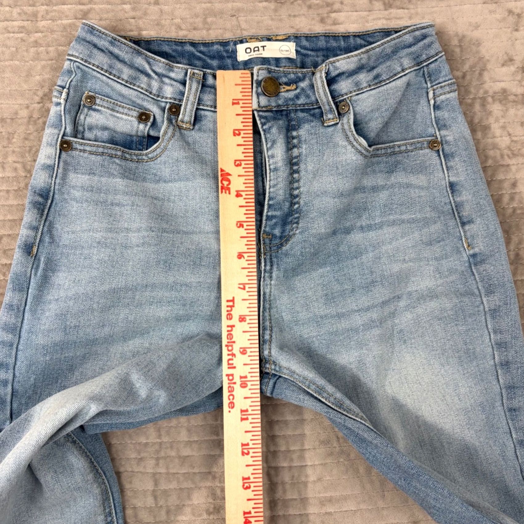 Vintage OAT New York High Rise Straight Leg Jeans Light Wash 25 Women 5-Pocket Stretch Denim Button Zip Adults Womens Size 42" / US 20 - 5 Thumbnail