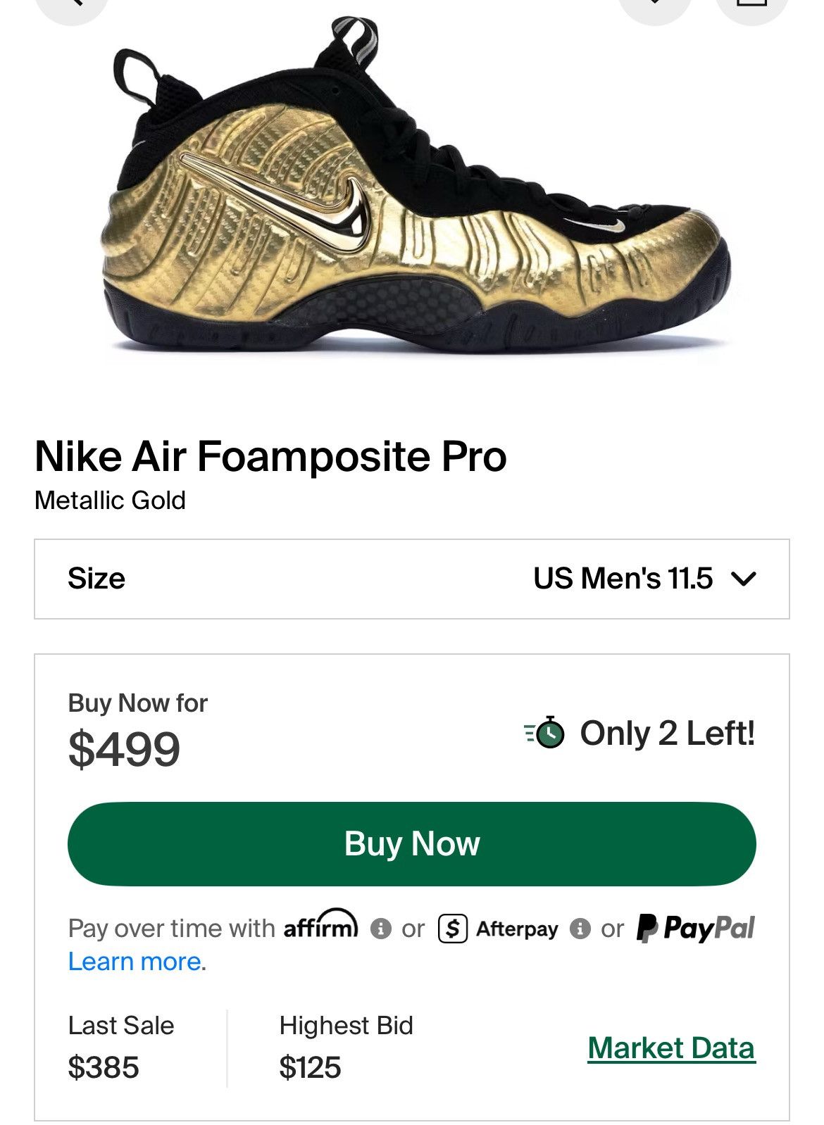 Nike Nike Air Foamposites Pro “Metallic Gold” Size US 11.5 / EU 44-45 - 6 Thumbnail