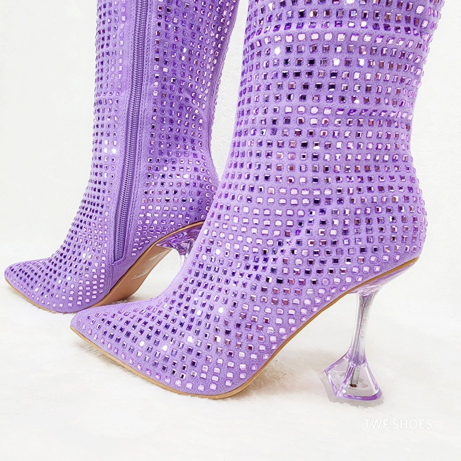 Other Glamour Shot Mirrored Rhinestone Tinted 4" Pyramid Heel Knee Size US 5.5 / IT 35.5 - 6 Thumbnail
