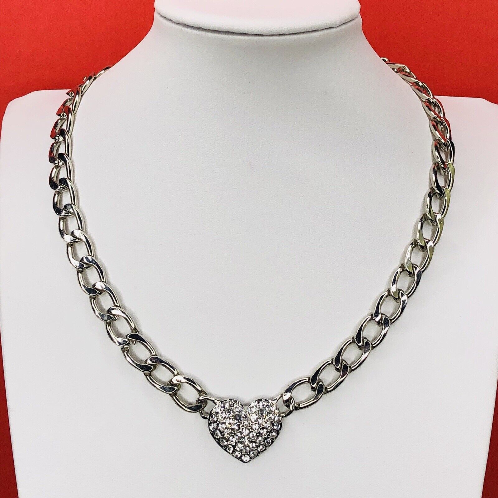 Other Heart Cuban Link Chain Clear Rhinestones Pendant necklace18" Size ONE SIZE - 1 Thumbnail