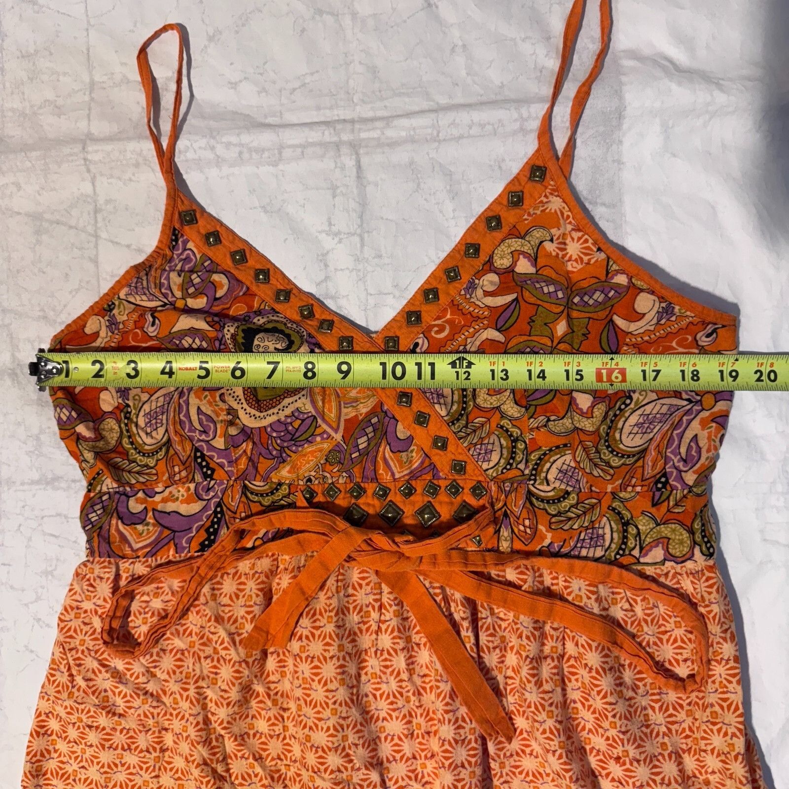 Other Magic Y2K Orange Paisley Sun Dress 1X Studded Sphagetti Stra Size L / US 10 / IT 46 - 4 Thumbnail