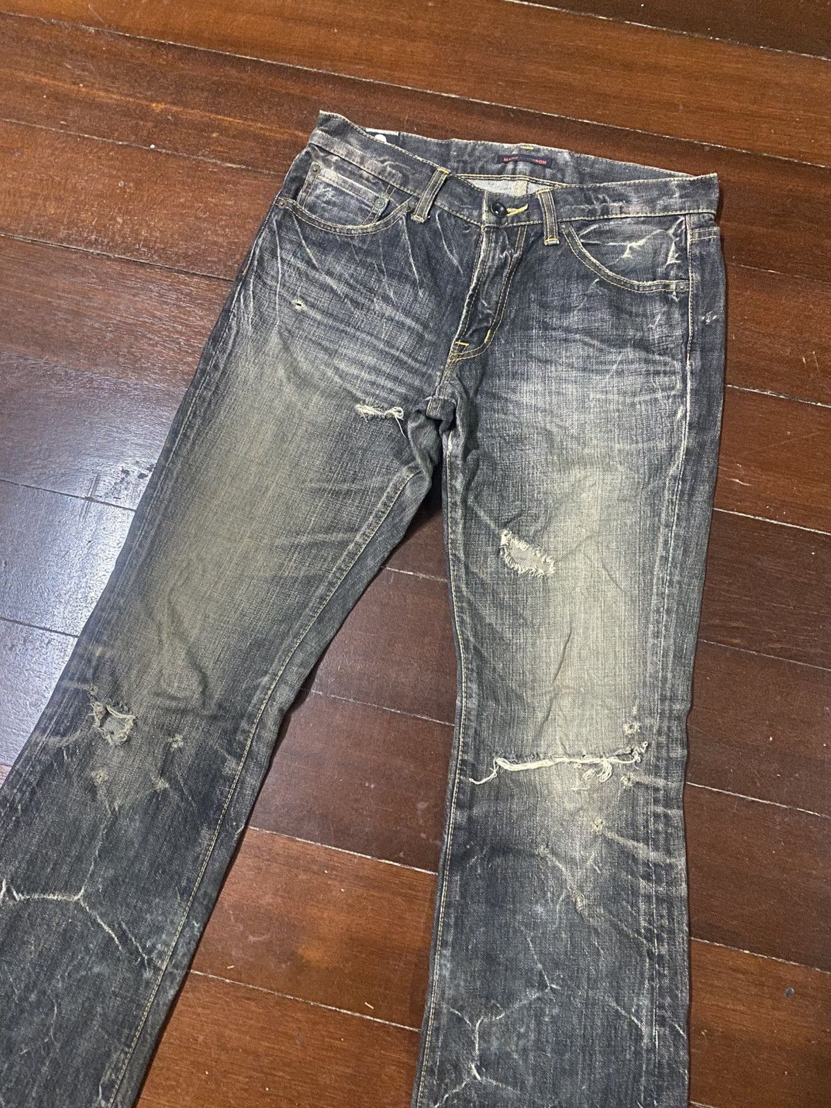 If Six Was Nine Fire BLUEWAY flare distressed mud wash dirty jeans Size US 31 - 5 Thumbnail