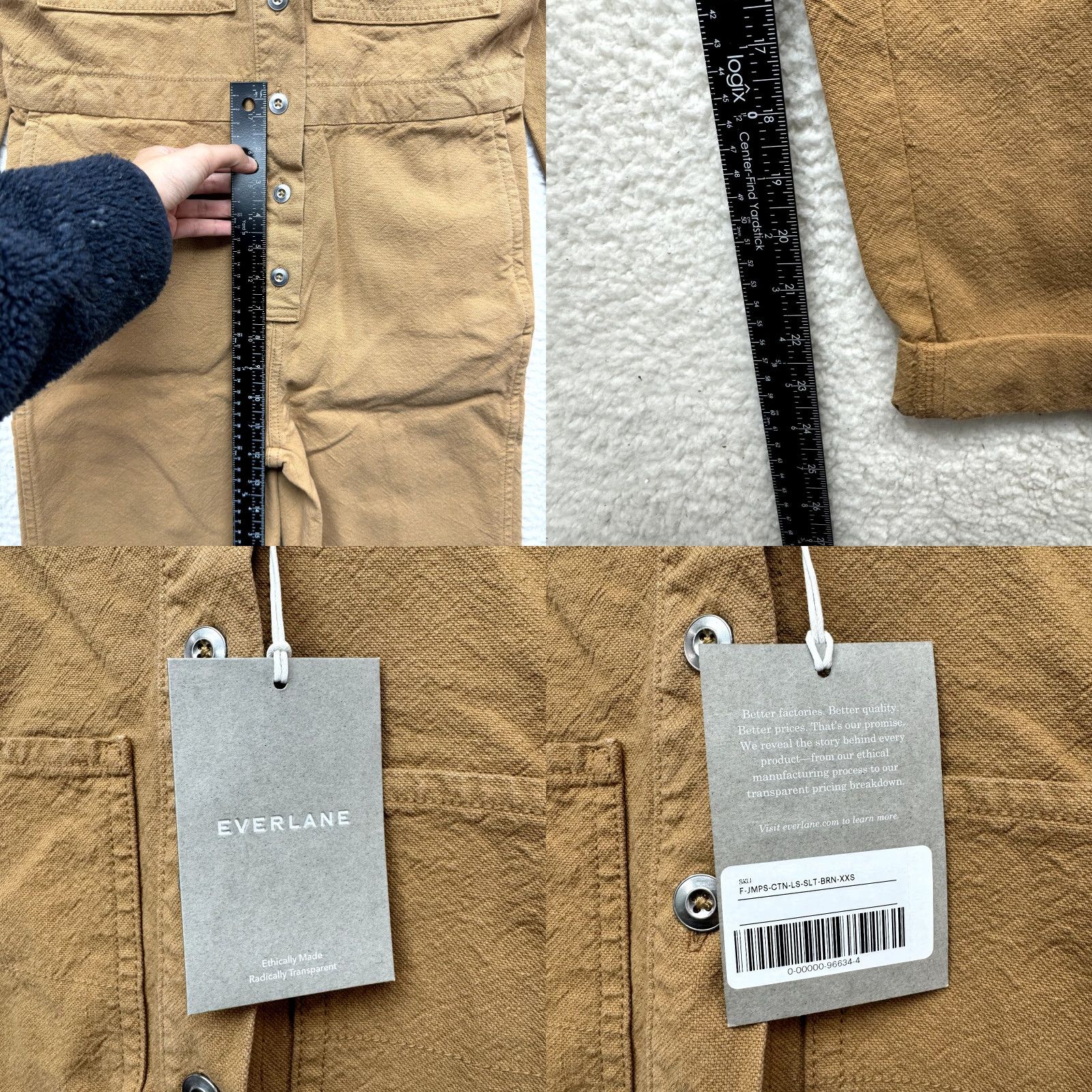 Everlane Everlane Coverall Jumpsuit One-Piece Long Sleeve Mock Neck XXS Beige Organic Cotton Canvas Women Regular Tight-Fit NWT Size 24" / US 00 / IT 34 - 8 Thumbnail