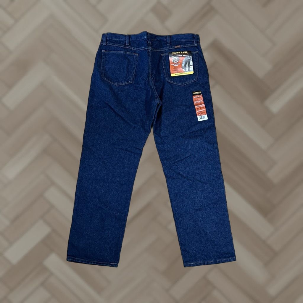 Vintage Rustler Jeans Mens Regular Fit Straight Leg 38x30 Blue Cotton Denim 5-Pocket Belt Loops Durable Xtra Rugged Straight Denim Jeans Mens Size US 38 / EU 54 - 1 Thumbnail